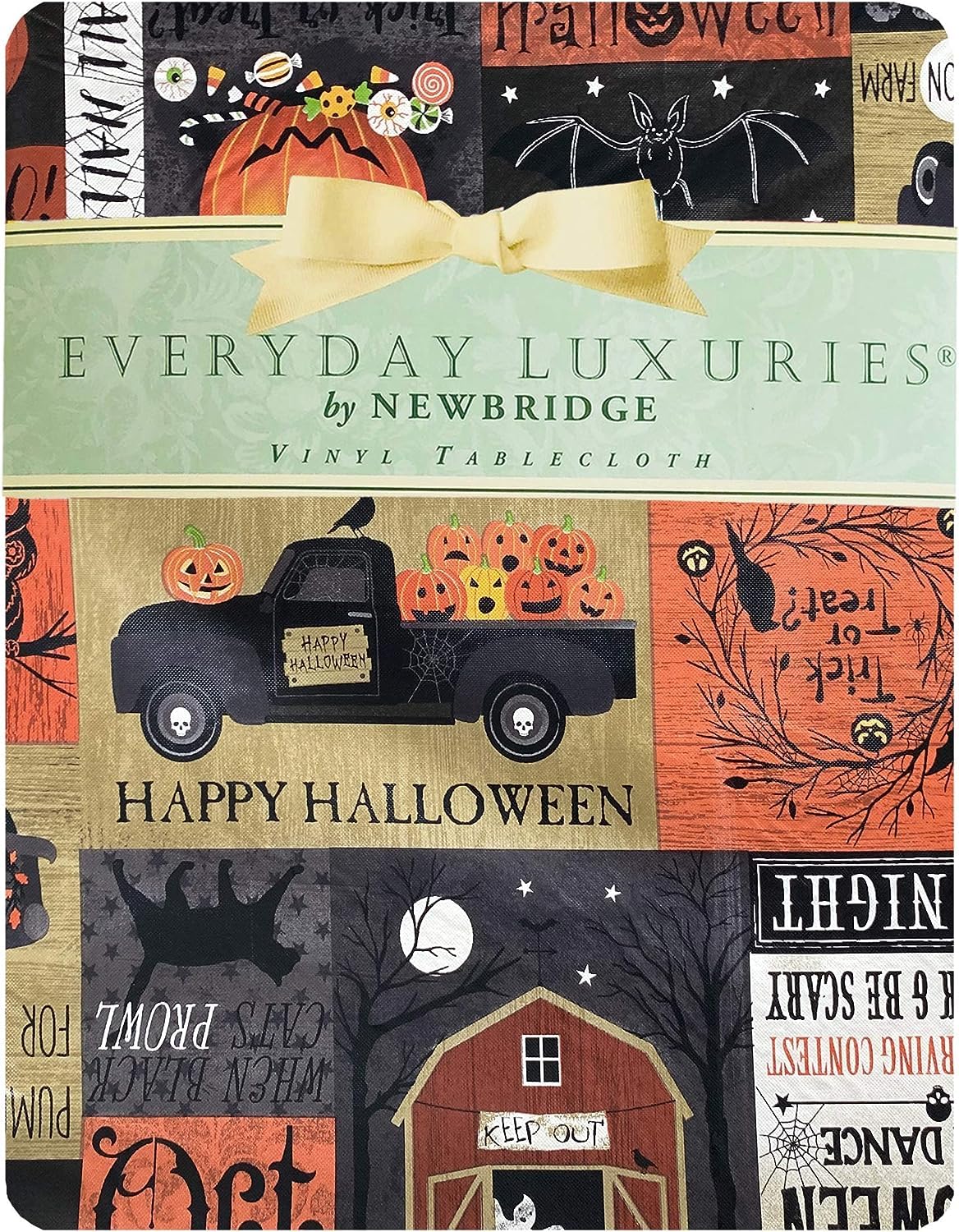Newbridge Halloween Rustic Spooky Farm 60 X 120 Inch Rectangle Vinyl Tablecloth With Flannel Backing, Scary Country Farmyard Gho