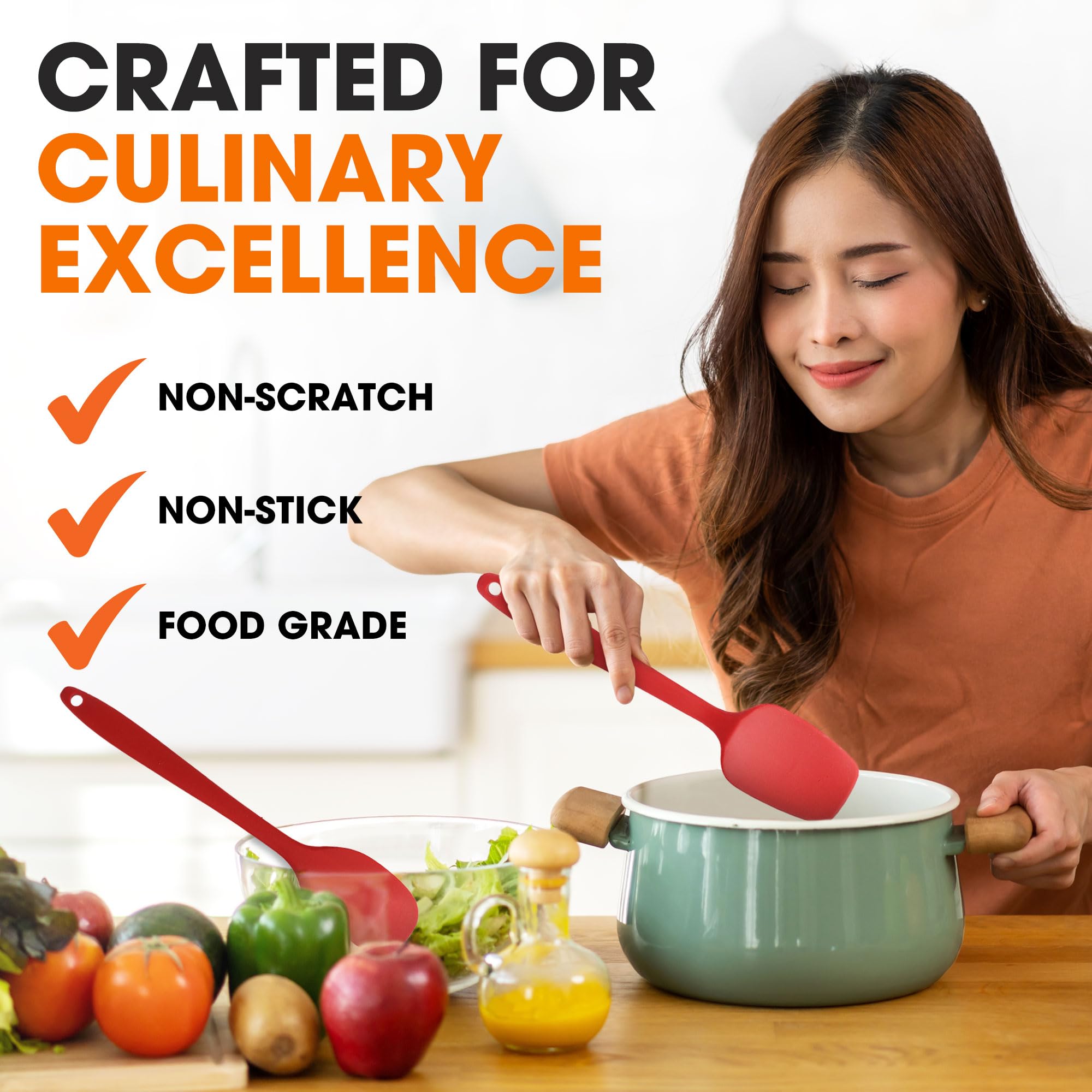 Cheer Collection 6Pc Silicone Kitchen Utensils Set - Non Stick & Heat Resistant Spatula Set For Cooking (Red)