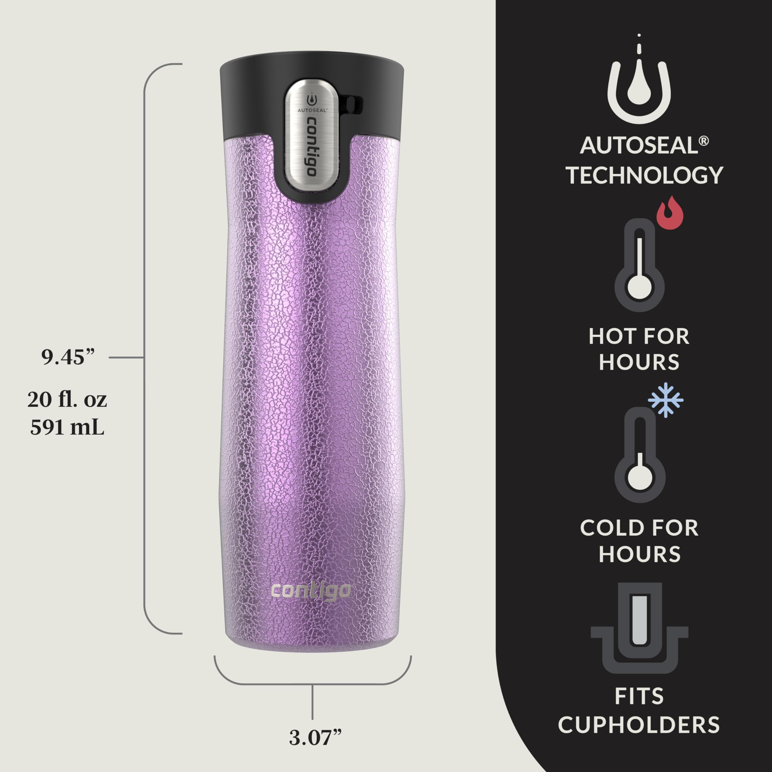 Contigo Autoseal West Loop Vacuum-Insulated Stainless Steel Travel Mug With Easy-Clean Lid, 20 Oz, 2-Pack, Crystal Pansy; Crysta