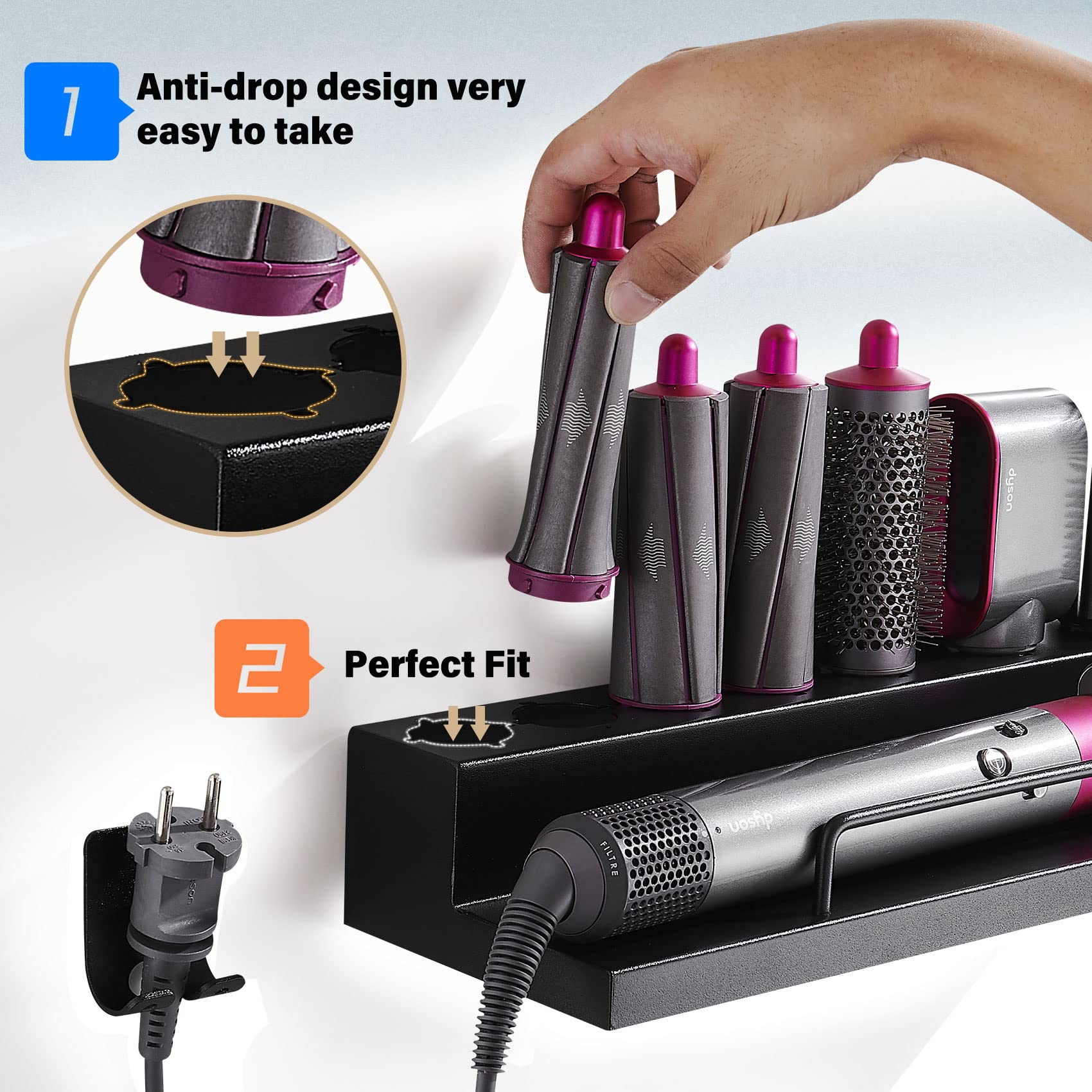 Airwrap Holder Storage Stand For Dyson Airwrap Wall Mount Curling Iron Accessories,Bathroom Organizer Holder For Airwrap,No Dril