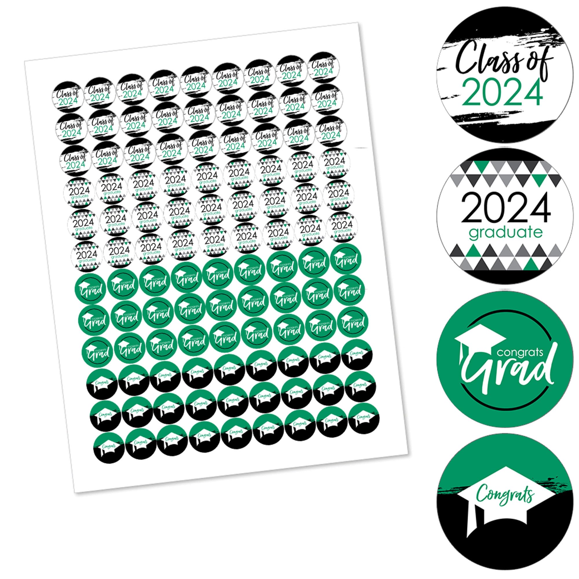 Big Dot Of Happiness 2024 Green Graduation Party Round Candy Sticker Favors - Labels Fit Chocolate Candy (1 Sheet Of 108)