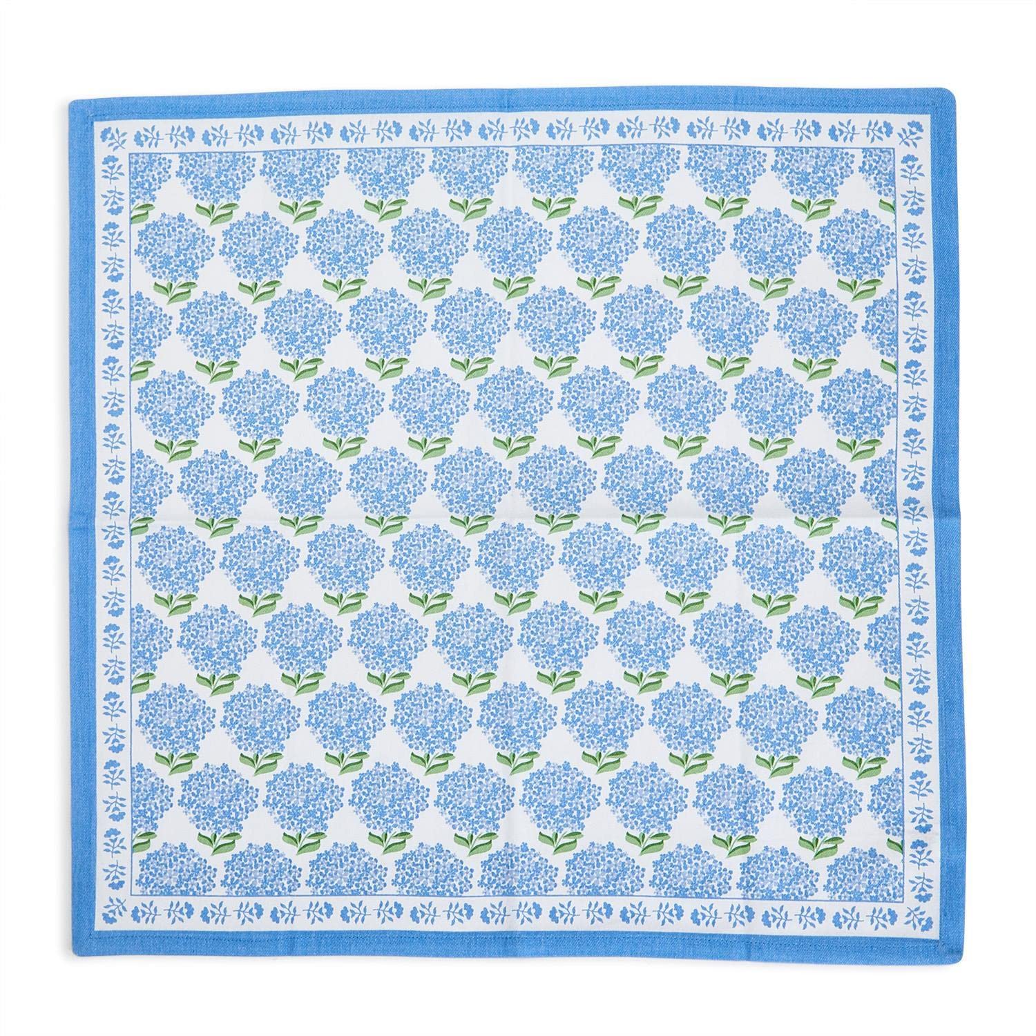 Two's Company Hydrangea Set of 4 Cotton Napkins - Blue and White, Model 54233