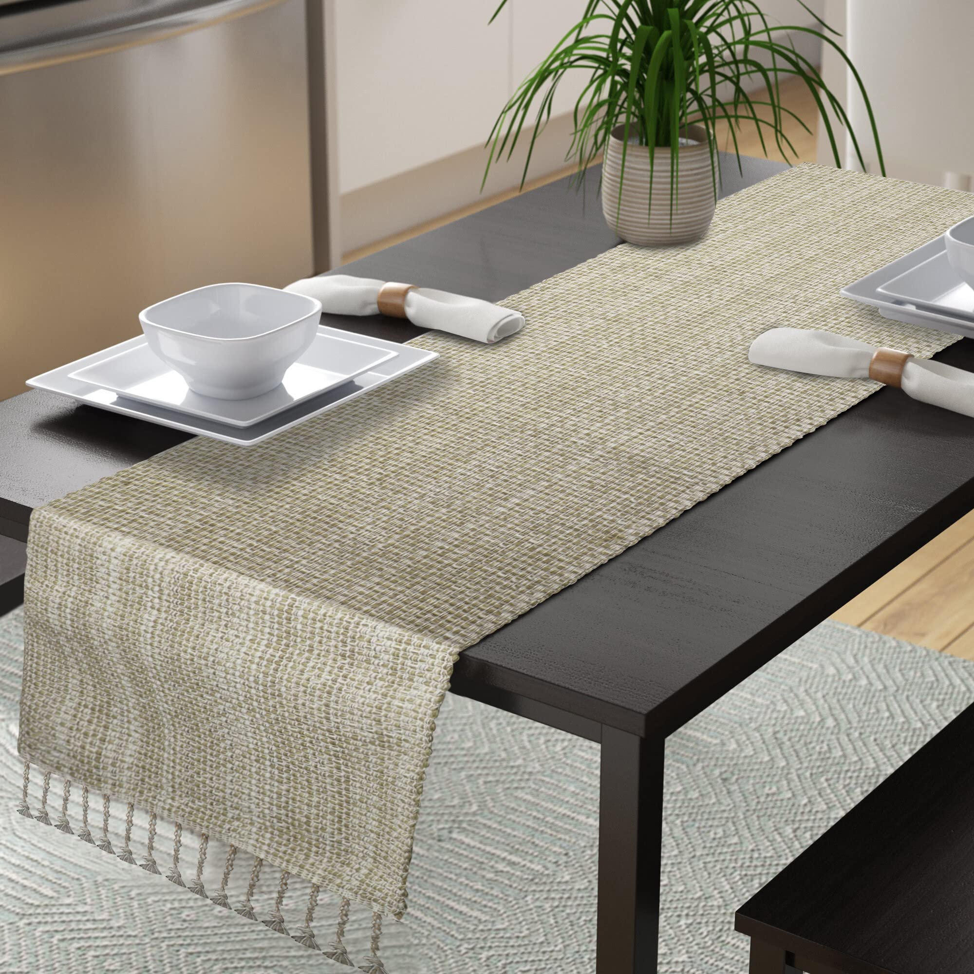 Urban Villa Table Runner 100% Cotton Two Tone Tablerunner Home Kitchen Dining D  Cor Table Runner 14''X72'' Egg Shell Table Runn