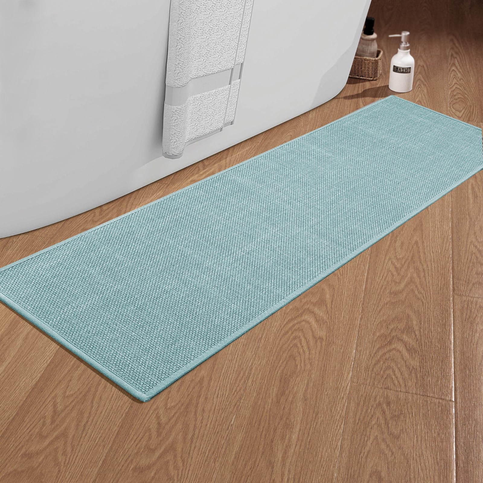 Chakme Bathroom Rugs Mat 59X17, Ultra Thin Non Slip Bath Mat Runner Quick Dry Absorbent Bath Mat For Bathroom Floor, (Light Blue