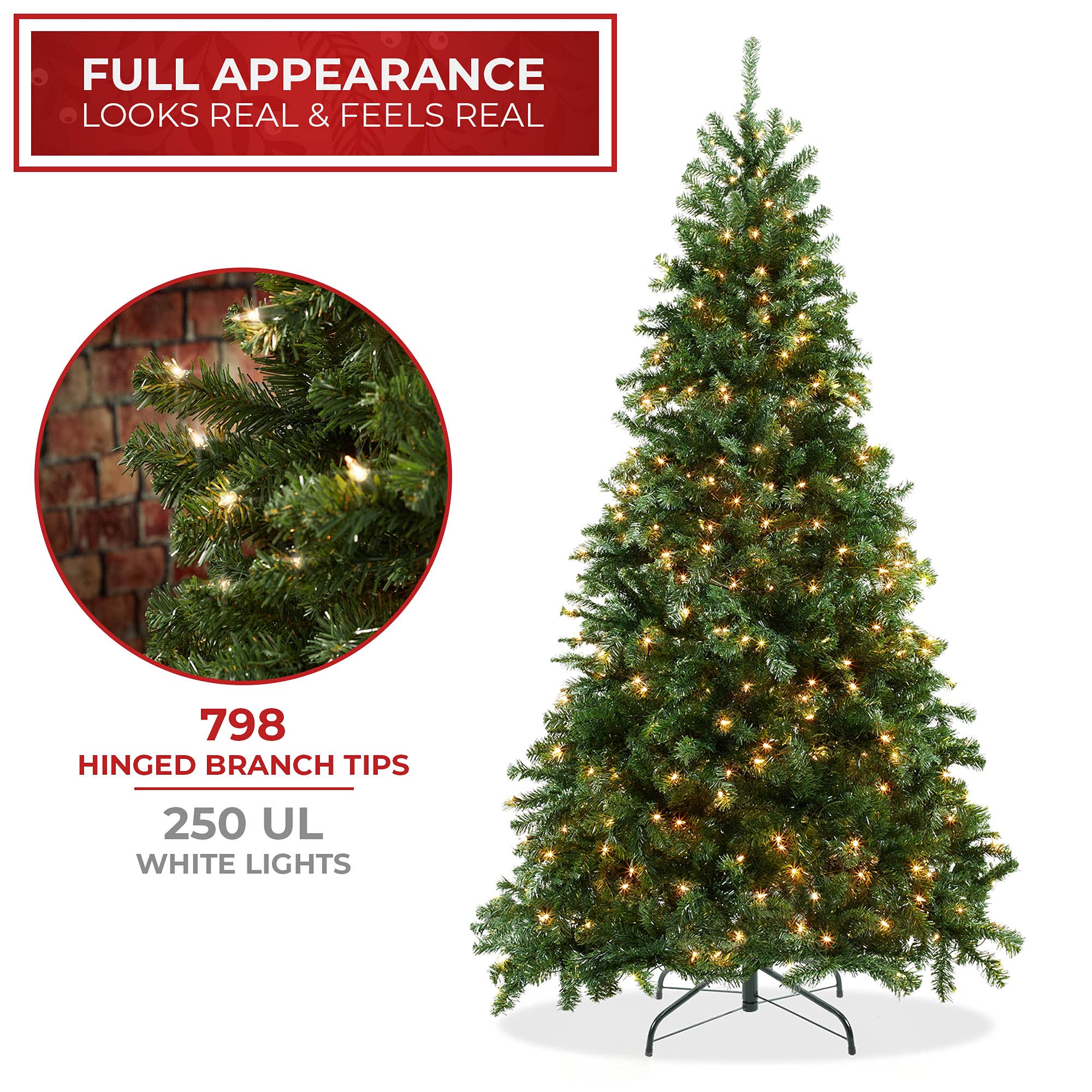 Casafield 6.5FT Realistic Pre-Lit Green Spruce Artificial Holiday Christmas Tree with Sturdy Metal Stand
