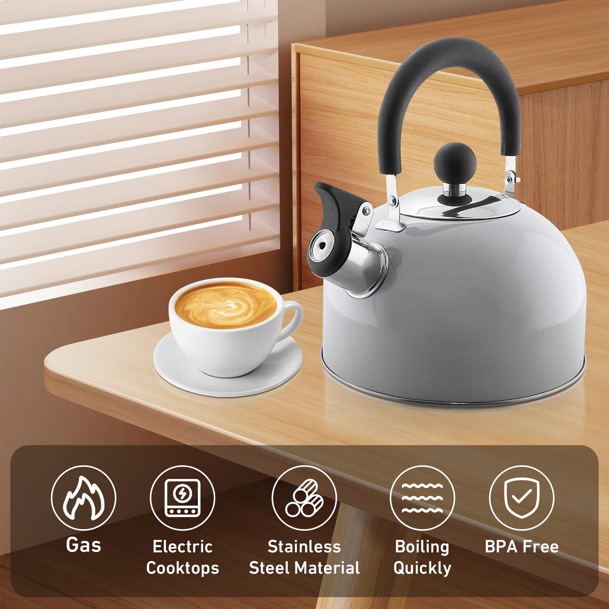 Lily'S Home 2 Quart Stainless Steel Whistling Tea Kettle, The Perfect Stovetop Tea And Water Boilers For Your Home, Dorm, Condo