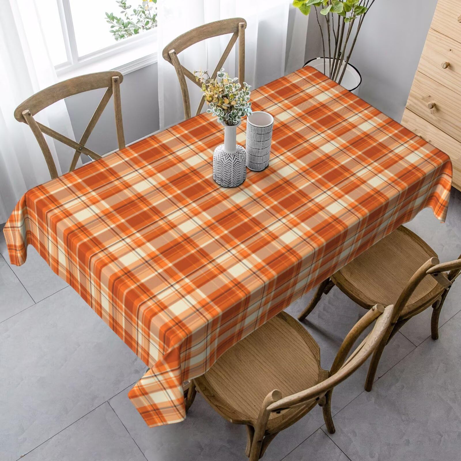 BETGINY Fall Tablecloth 60 x 120 Inch Rectangle Autumn Thanksgiving Plaid Table Cloth Wrinkle Resistant Rustic Tablecloth for Ho