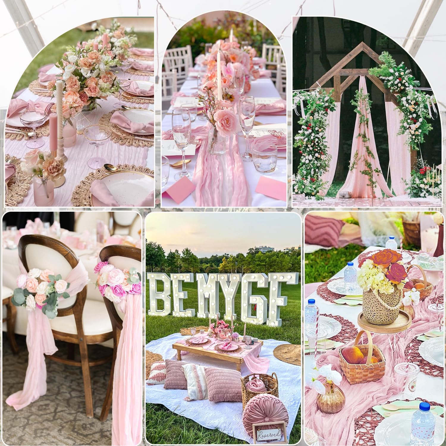 6 Pack Light Pink Table Runner Cheese Cloth Rustic Sheer Gauze Cheesecloth Table Runner 120 Inch 10 FT for Wedding Baby Shower B