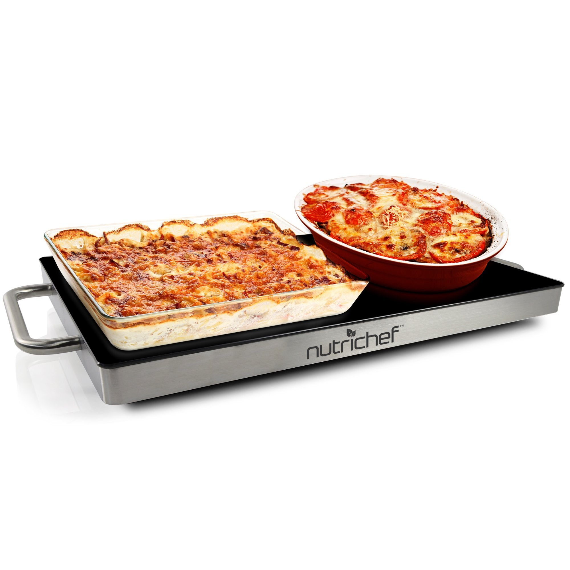 Stainless Steel Warming Hot Plate - Keep Food Warm w/ Portable Electric Food Tray Dish Warmer w/ Black Glass Top, For Restaurant
