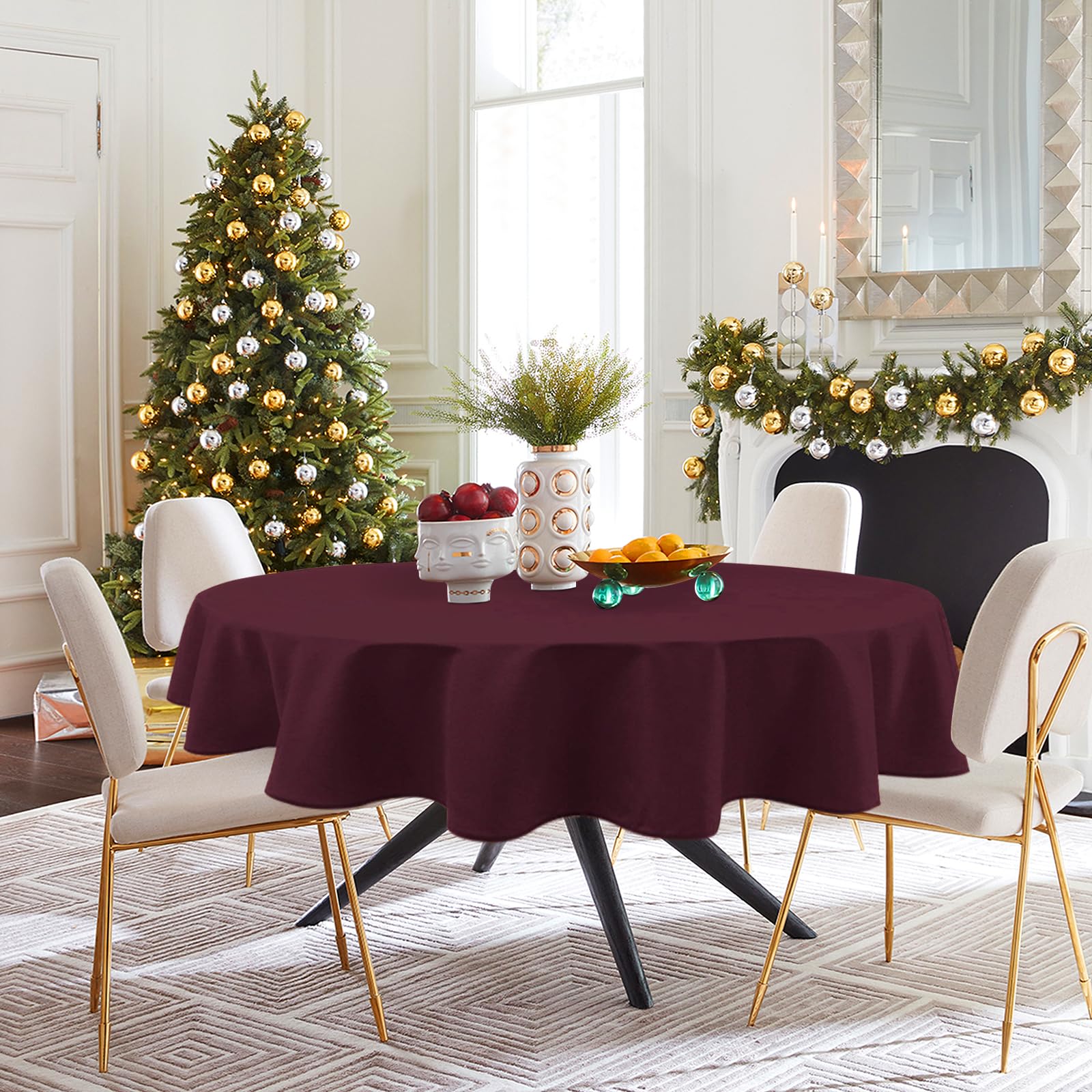 Hiasan Christmas Round Tablecloth 80 Inch - Waterproof Stain Resistant Spillproof Polyester Fabric Table Cloth For Dining Room K