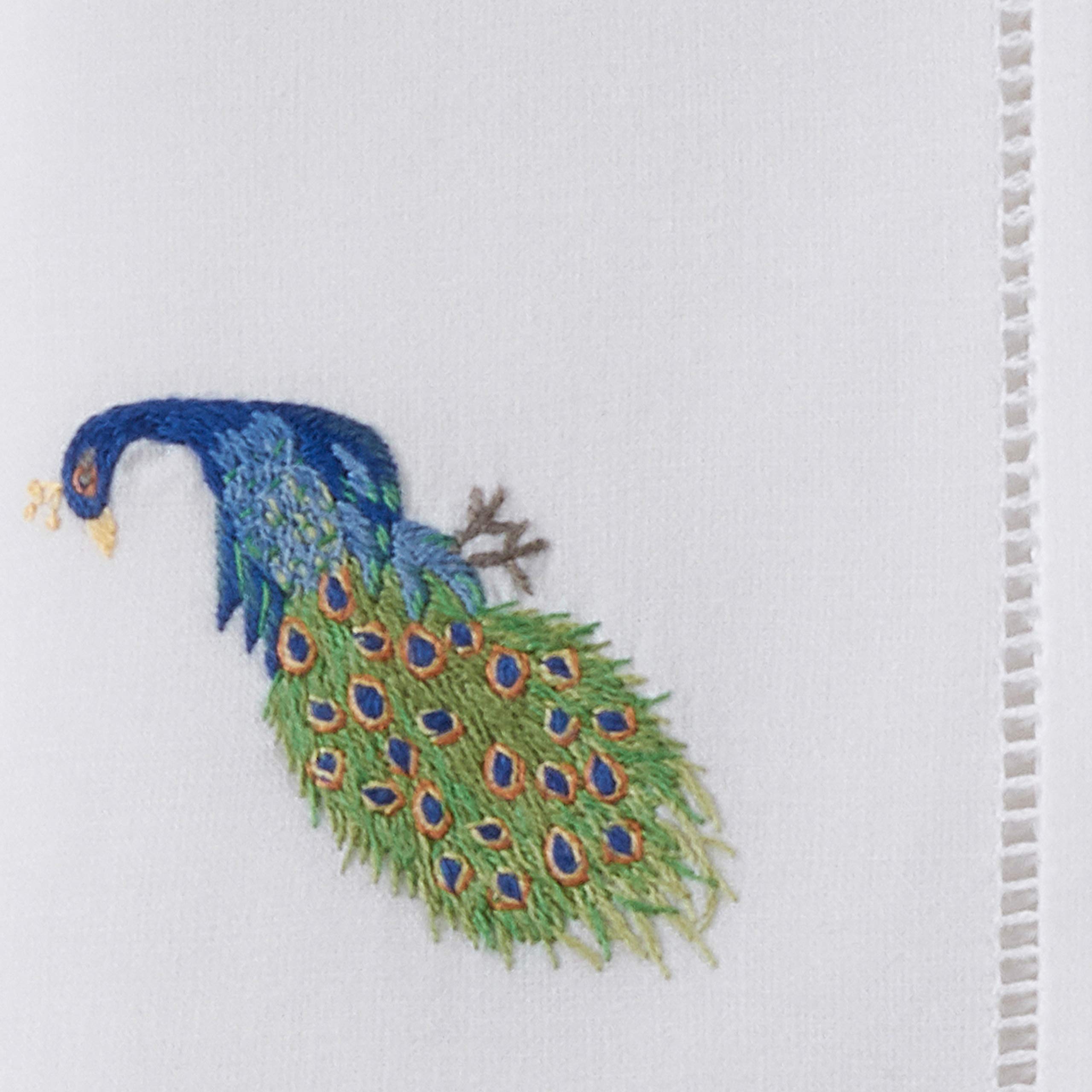 Saro Lifestyle Embroidered Peacock Table Napkin With Hemstitch Design (Set Of 6)