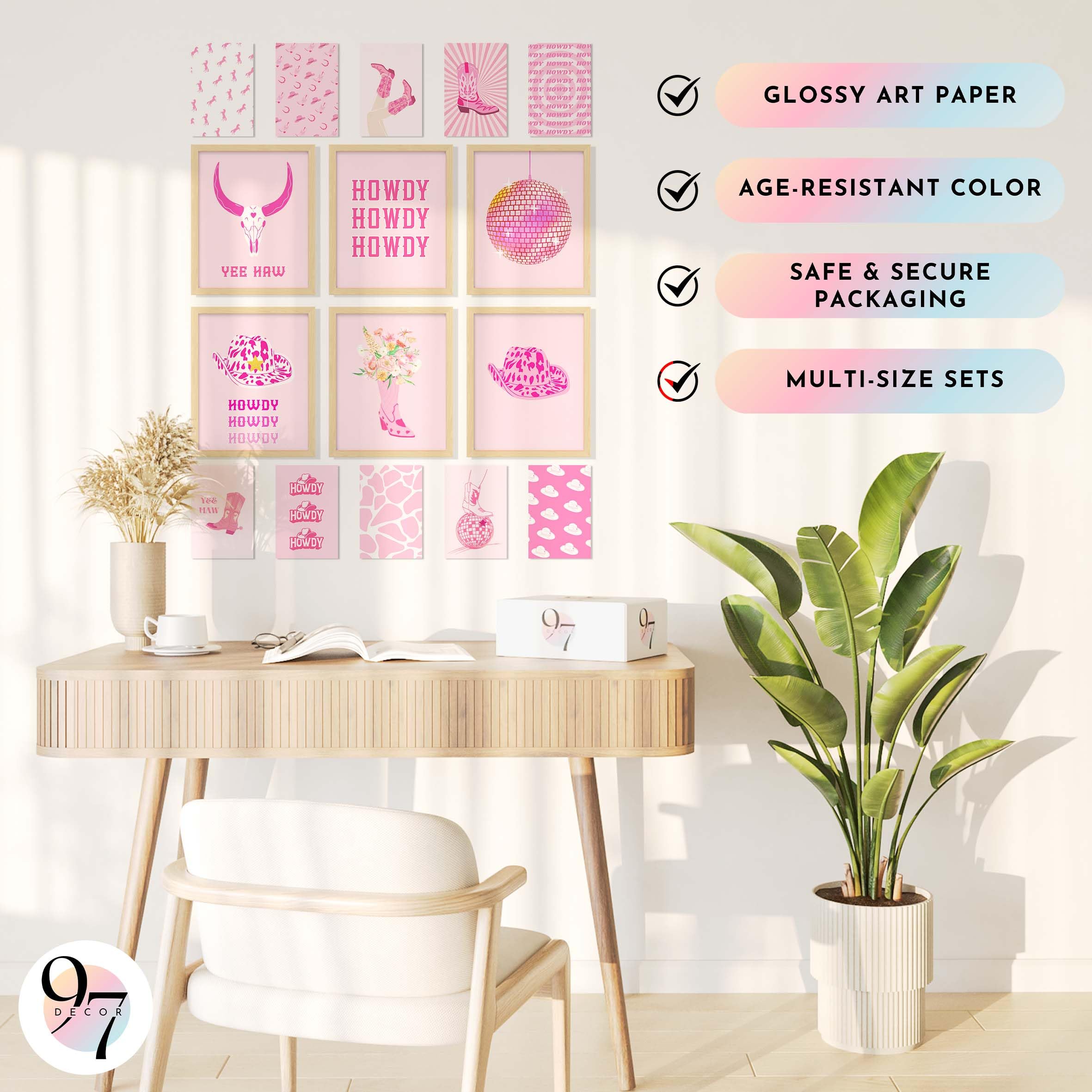 97 Decor Preppy Cowgirl Decor - Pink Disco Cowgirl Wall Art  Retro Western Preppy Posters  Preppy Room Decor Aesthetic Prints  Trendy Cowgirl Hat Boot Picture for Teen Girl Dorm (8x10 UNFRAMED)