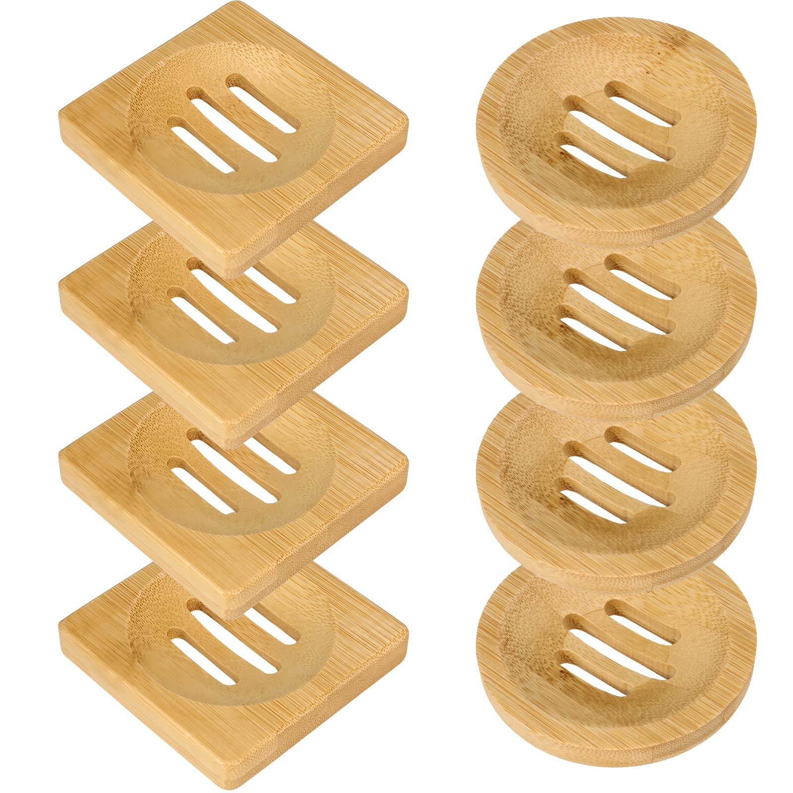 Japchet 8 Pack Bamboo Soap Dish, Natural Wooden Soap Holders Set, Square & Round Soap Holder Tray Bathroom Storage Soap Saver Fo