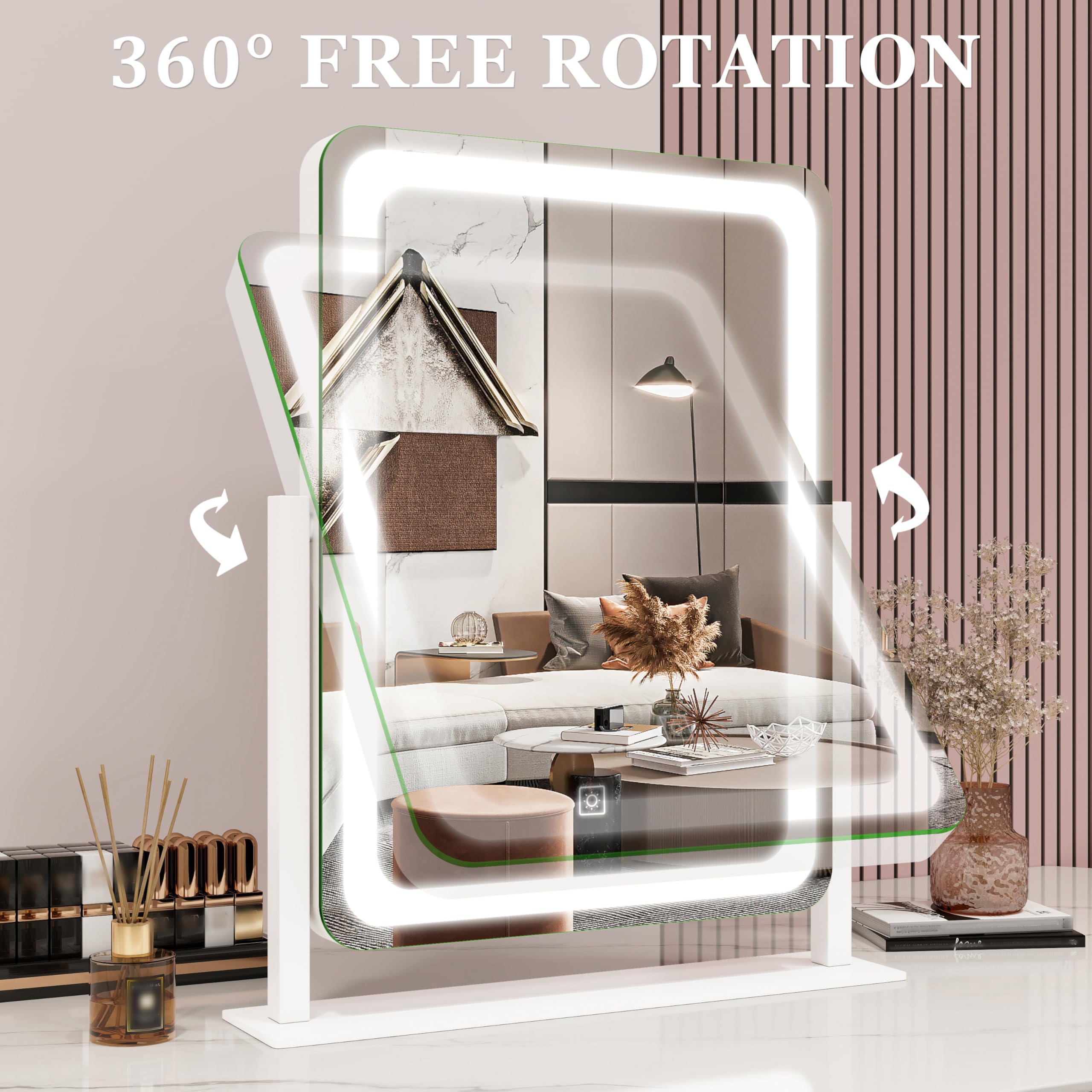 Rolove Vanity Mirror With Lights, 12.6''  15'' Led Makeup Mirror, Lighted Makeup Mirror With Lights, Smart Touch Control Dimmabl