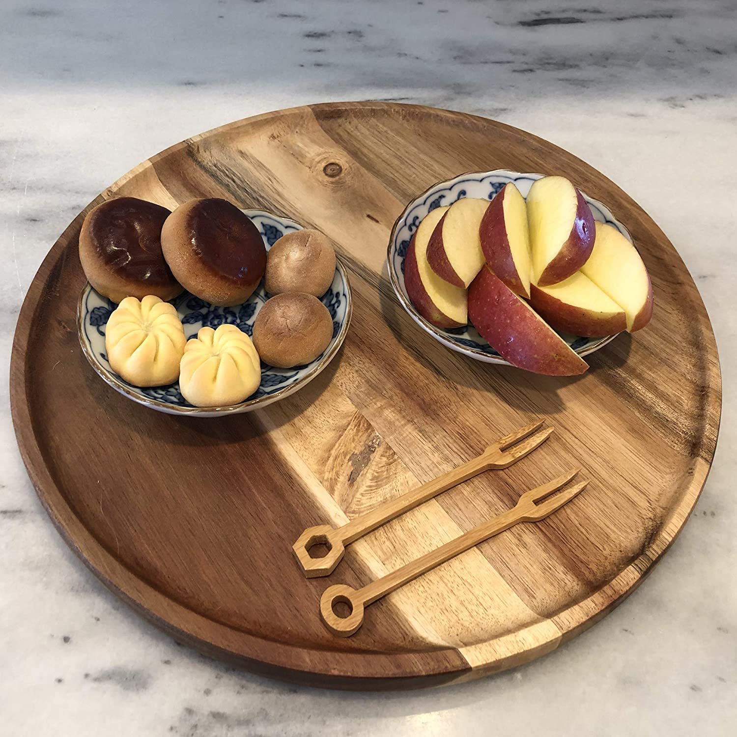 Jb Home Collection 4569, Premium Acacia Wooden Food Serving Charger Plate Platter Round Wooden Tea Tray Snack Platter (2, 12.5''