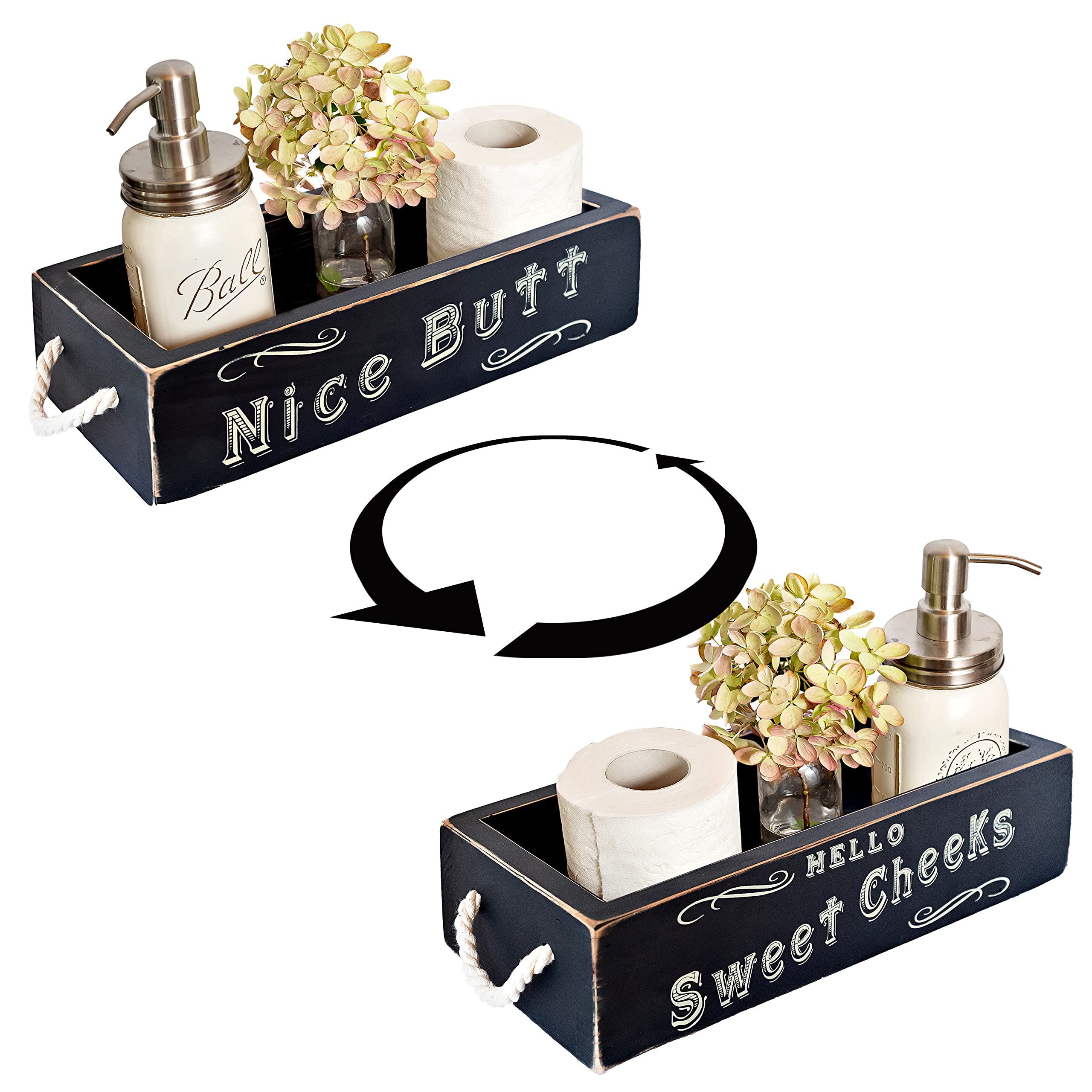 Nice Butt Bathroom Decor Box, One Box With Print On 2 Sides Farmhouse Nice Butt Toilet Paper Holder, Back Of Toilet Decor Funny