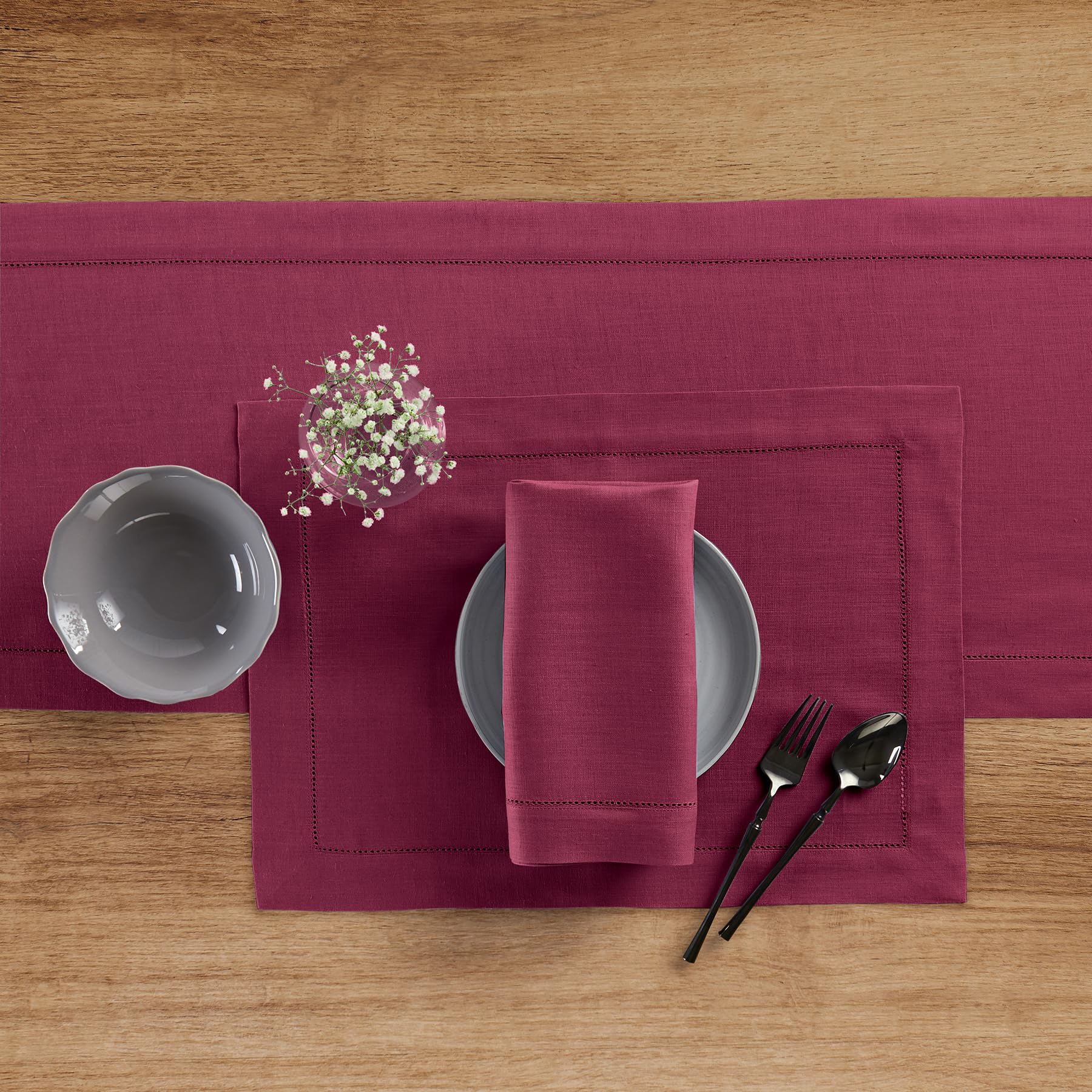 Solino Home Linen Beet Table Runner 36 Inch - 100% Pure Linen Classic Hemstitch Short Table Runner 14 X 36 Inch Ideal For Dresse