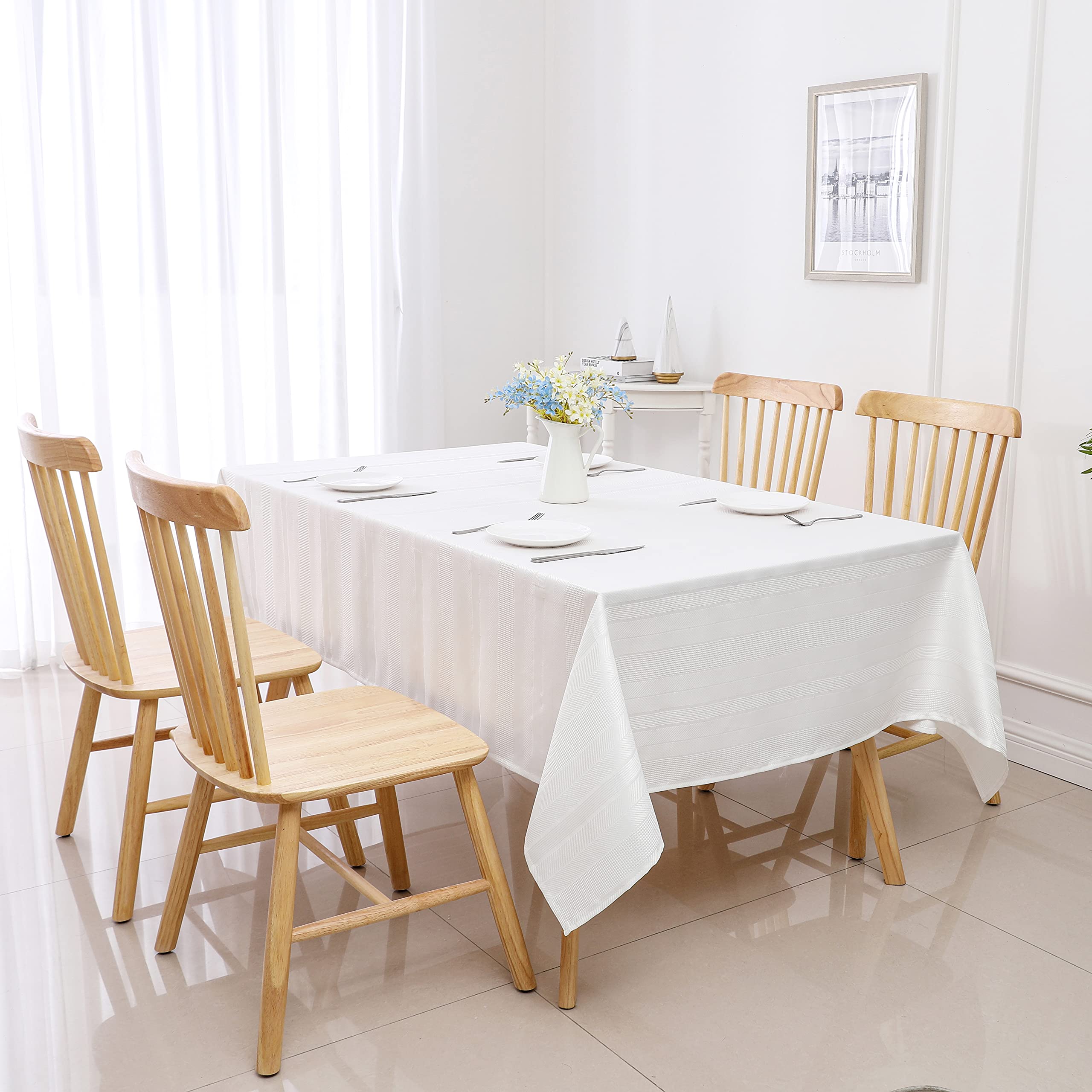 Randall White Rectangle Tablecloth Oblong 60  120 10 Feet Water Resistant Dust-Proof Stain Resistant Heavy Duty Table Cover For