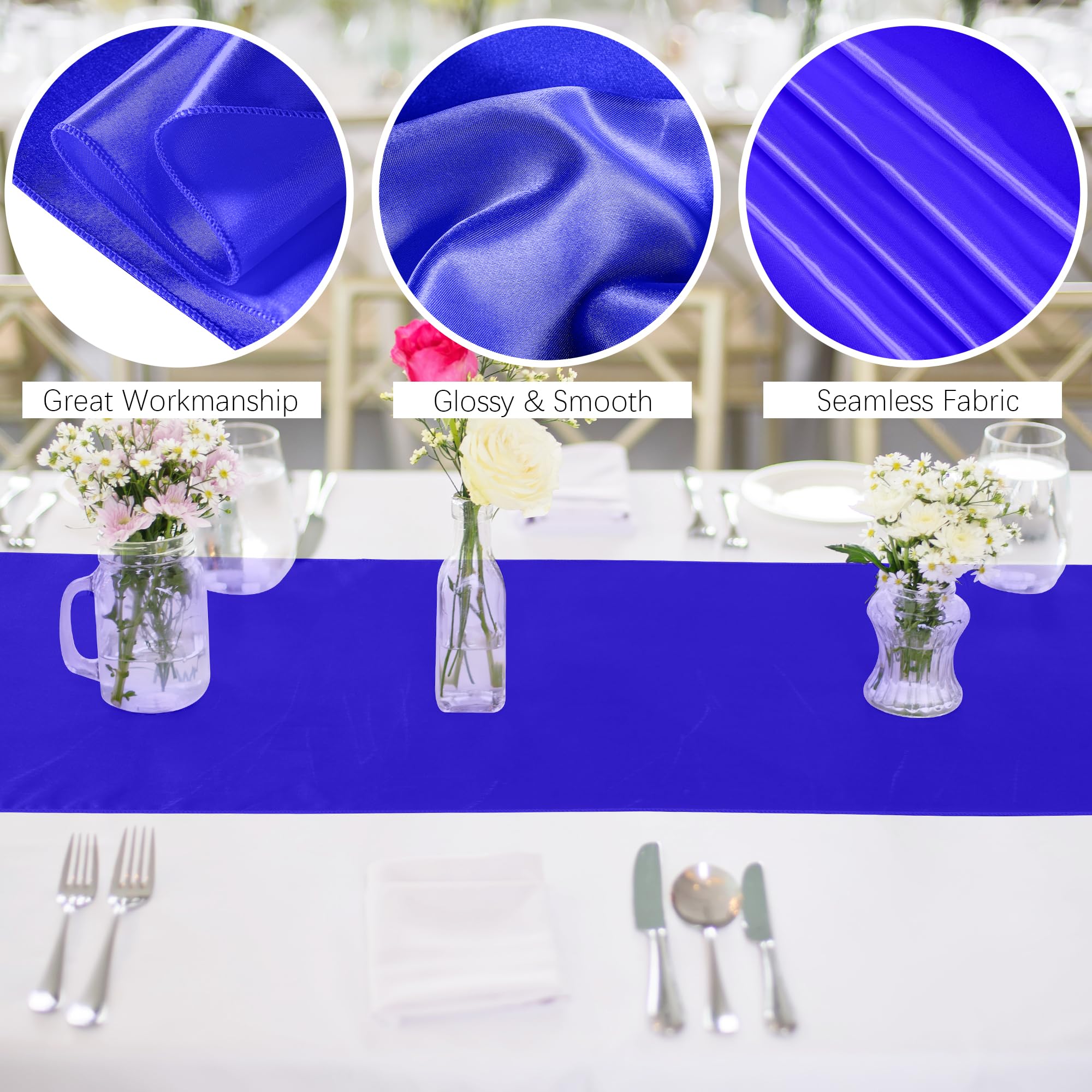 Aneco 12 Pack Satin Table Runner 12 X 108 Inch Dark Blue Long Wedding Satin Silk Table Runner For Wedding Banquet Graduations Bi