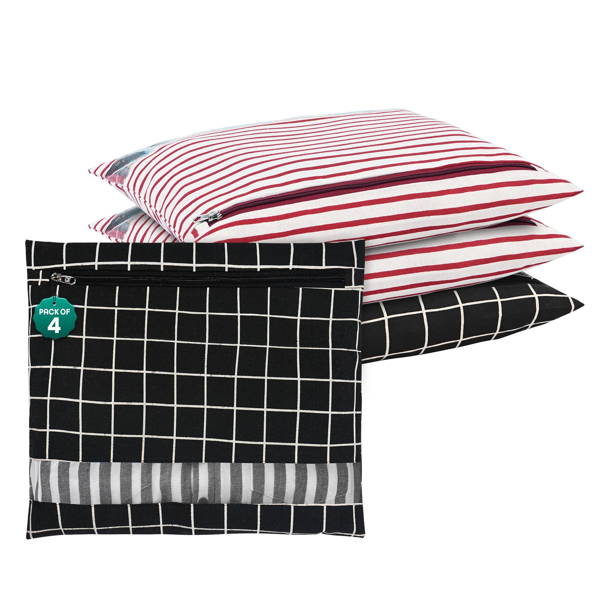 Kuber Industries 4 Pcs Clothes Storage Organizer | Clothes Cover For TShirts, Pants, Shirts, Salwar Suit |Travel With Zip | Pri
