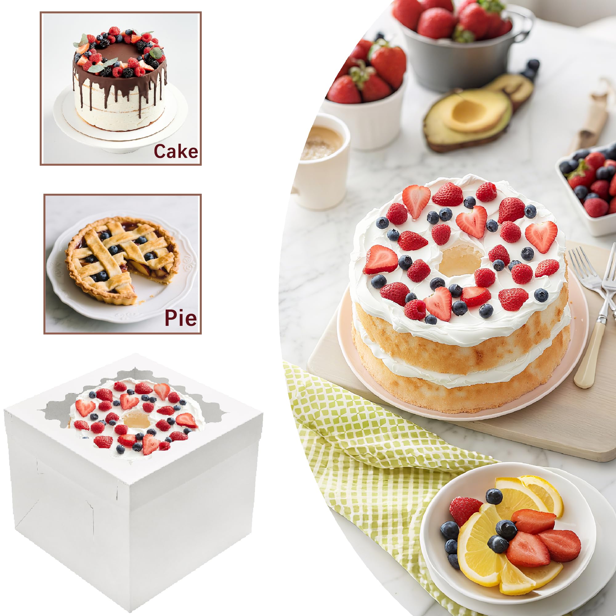 Hzzycaxli 10pcs Tall Cake Boxes,10x10x10 Bakery Boxes for Tier Cakes with Window, 10 Inch Large Baking Boxes,10x10 Square Cardbo