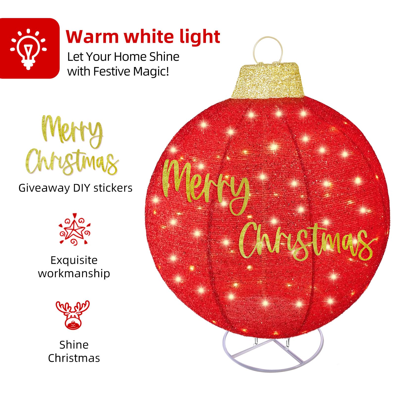 HOYECHI 2pc Lighted Pop-Up Outdoor Christmas Ornament Set - Holiday Ball Decorations with 200 LED Lights, 8 Lighting Modes, for