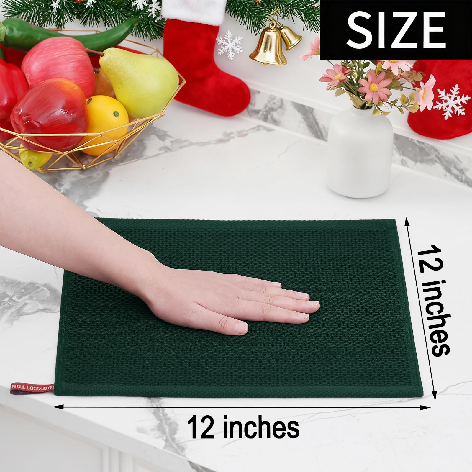 Homaxy 100% Cotton Waffle Weave Kitchen Dish Cloths, Ultra Soft Absorbent Quick Drying Dish Towels, 12 x 12 Inches, 6-Pack, Blac