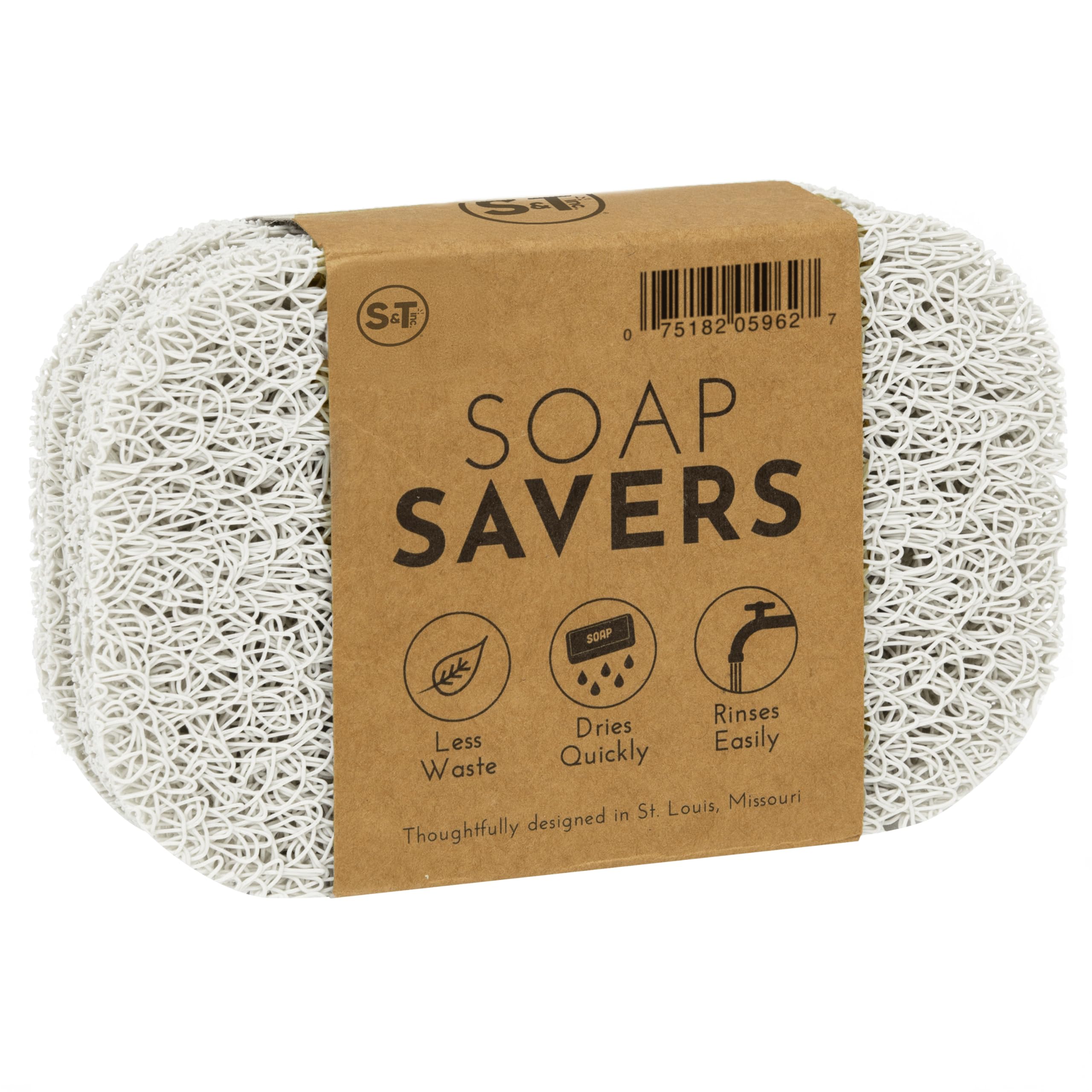 S&T INC. Soap Holder for Kitchen and Bathroom Soap Dish  Soap Saver for Hand Soap and Bar Soap  4 Pack  2.9 Inches by 4.4 Inches  White
