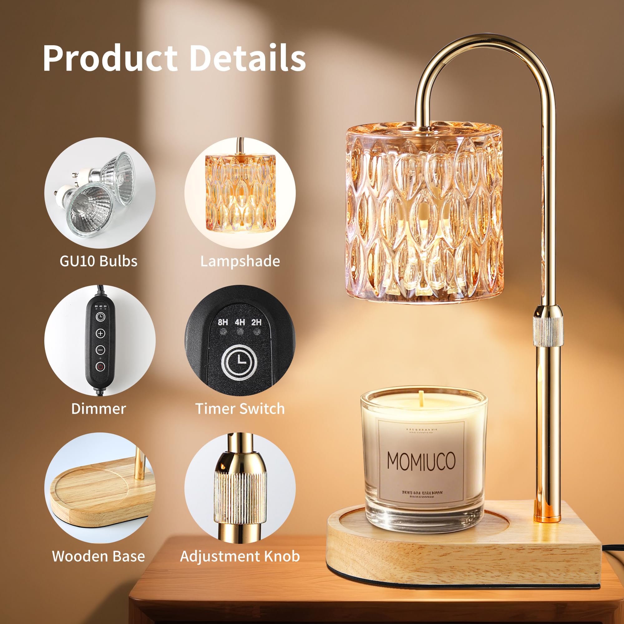 MOMIUCO Candle Warmer Lamp, Electric Candle Lamp Warmer, House Warming Gifts New Home Bedroom Decor, Birthday Gifts for Women Mo