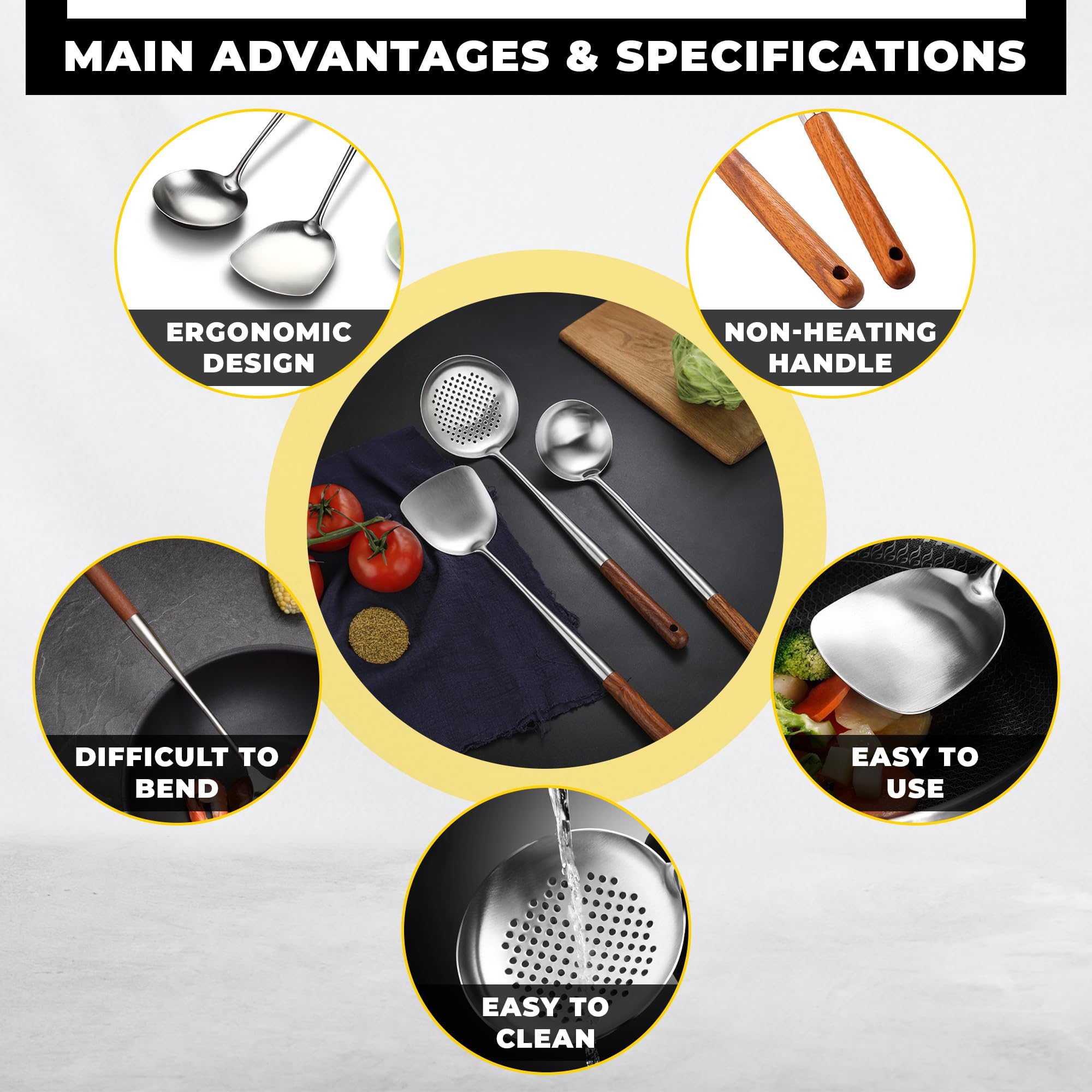 3Pcs Wok Spatula And Ladle Wok Utensils - Stainless Steel Cooking Utensils Set Of Wok Ladle And Spatula Set Of Wok Spatula Stain