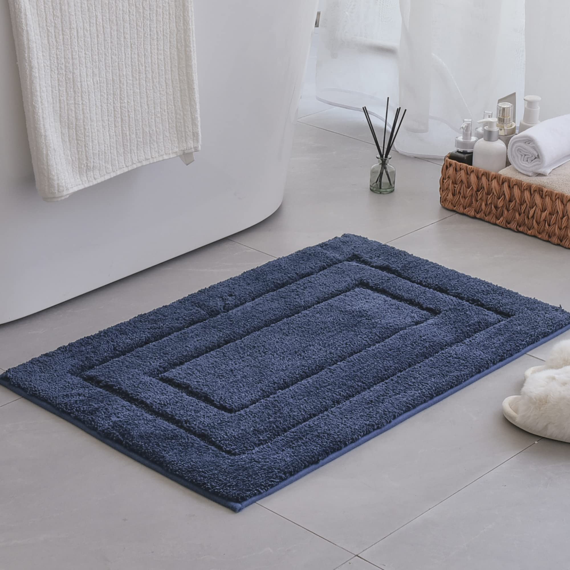 Granny Says Deep Blue Bathroom Rug, 20'' X 32'', Non-Slip, Water Absorbent, Microfiber, Machine Wash Dry