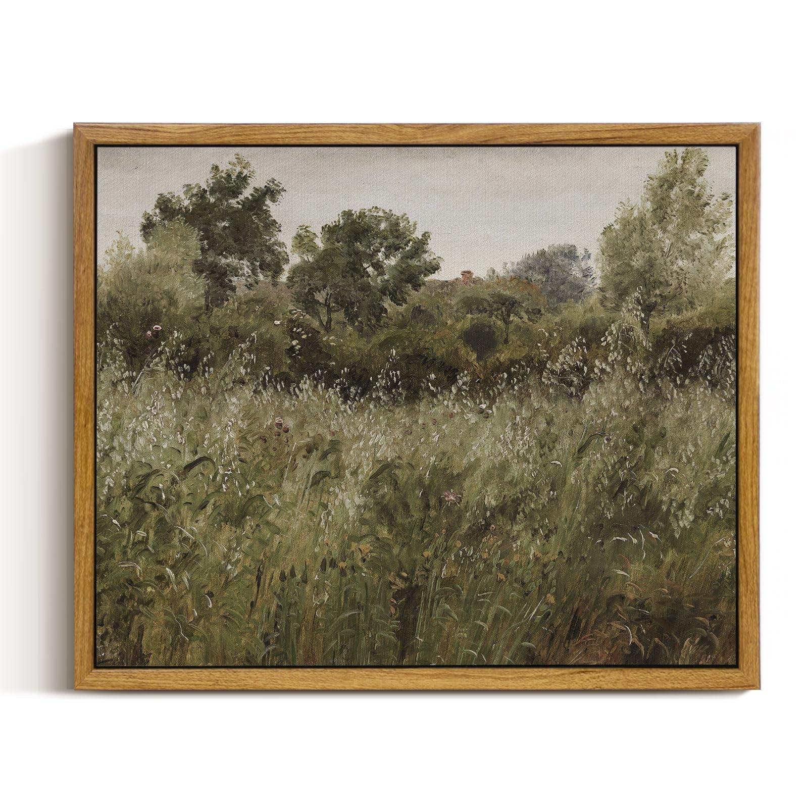 Insimsea Framed Canvas Wall Art Vintage Decor, Grassland Nature Framed Artwork For Walls, Nature Scenic Living Room Pictures Wal