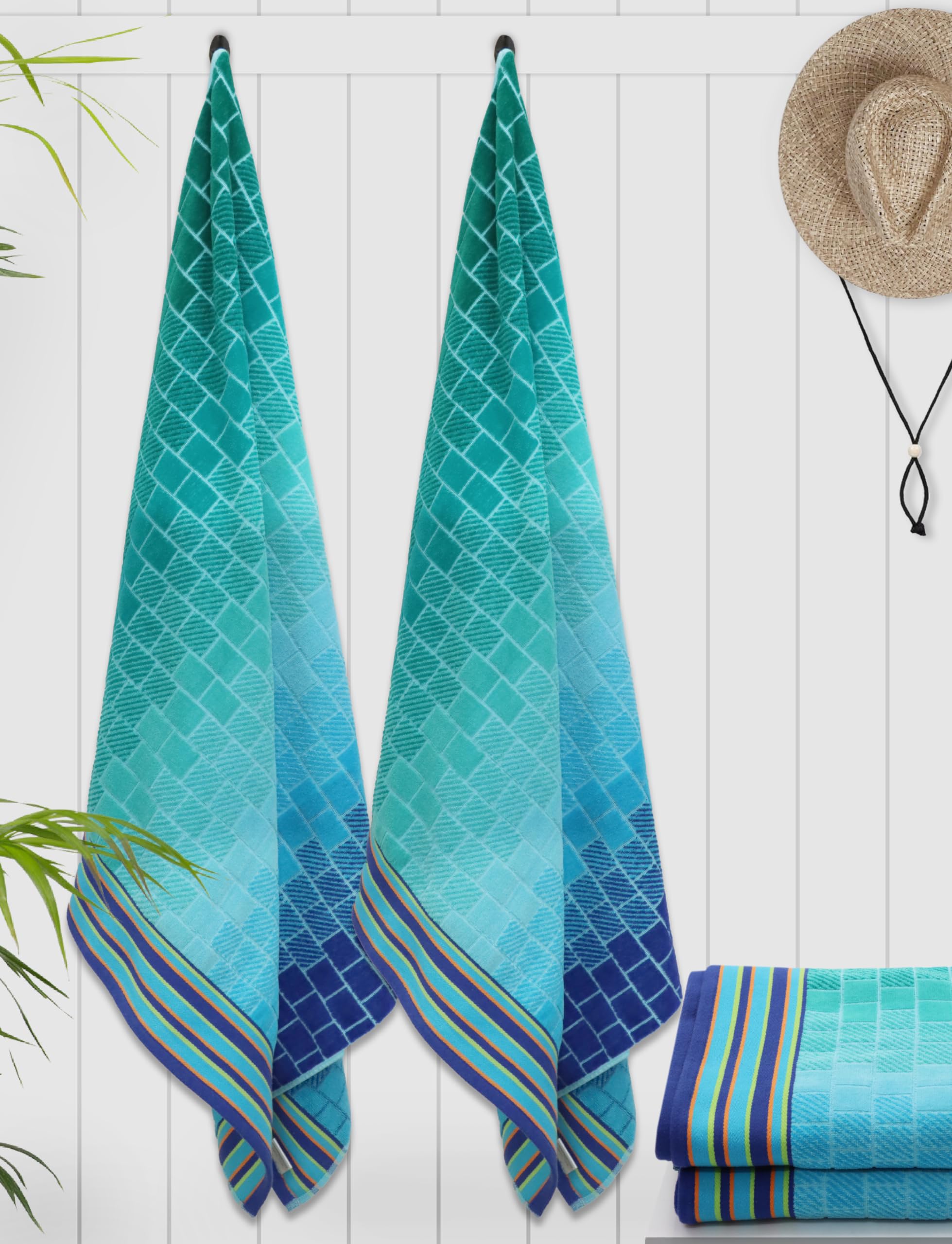 Cotton Craft Oversized Beach Towel - 2 Pack Big & Huge Towel Set - 100% Cotton - Pool Picnic Bath Towel - Plush Terry Jacquard V