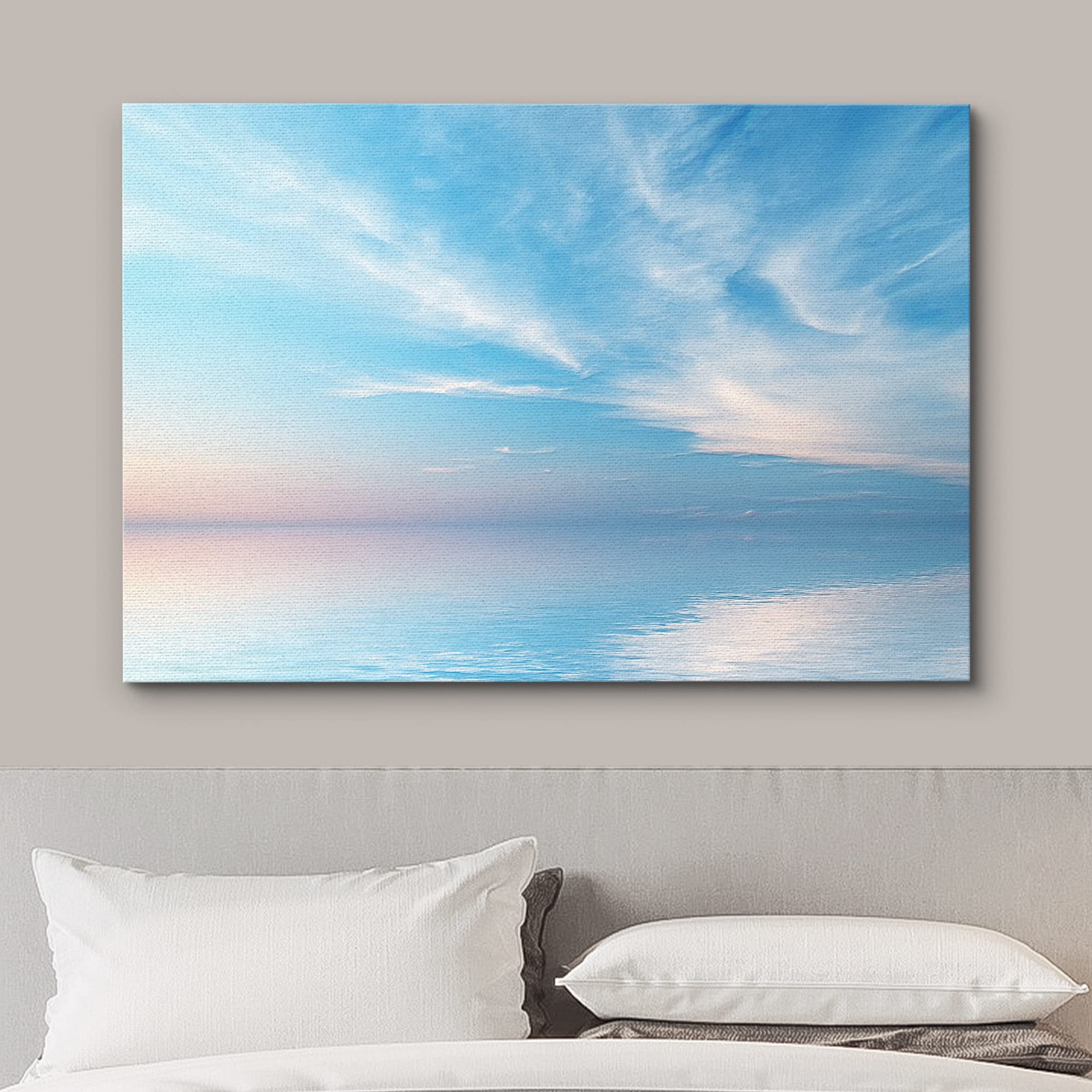 Wall26 Canvas Print Wall Art Blue & Pink Ocean Horizon With Cloudy Skyline Nature Wilderness Photography Modern Art Rustic Sceni