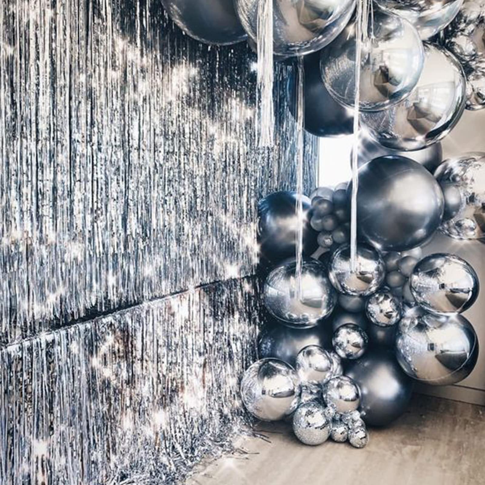 Partywoo Foil Fringe Curtains Silver, 2 Pcs 33X66 Ft Silver Streamers, Fringe Backdrop, Tinsel Backdrop, Tinsel Curtain, Metalli
