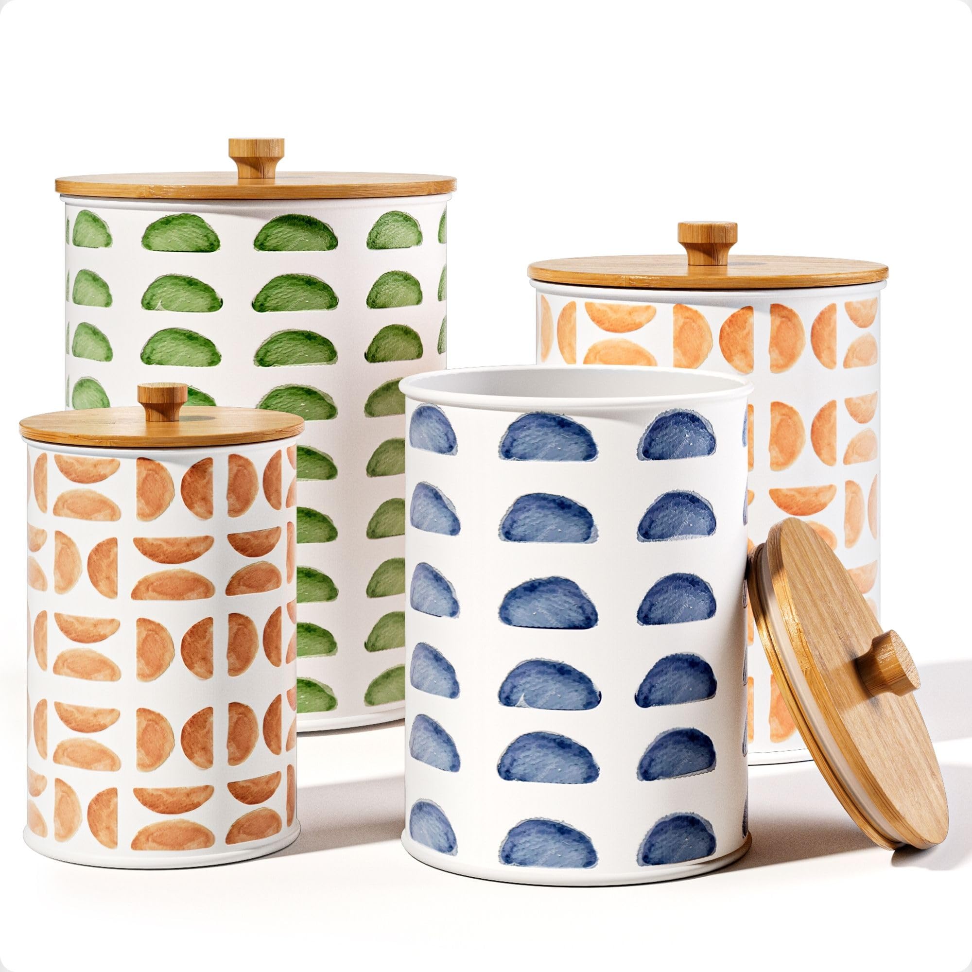 Kitchen Canisters for Countertop Set of 4, Patterned Iron w/ Airtight Lids