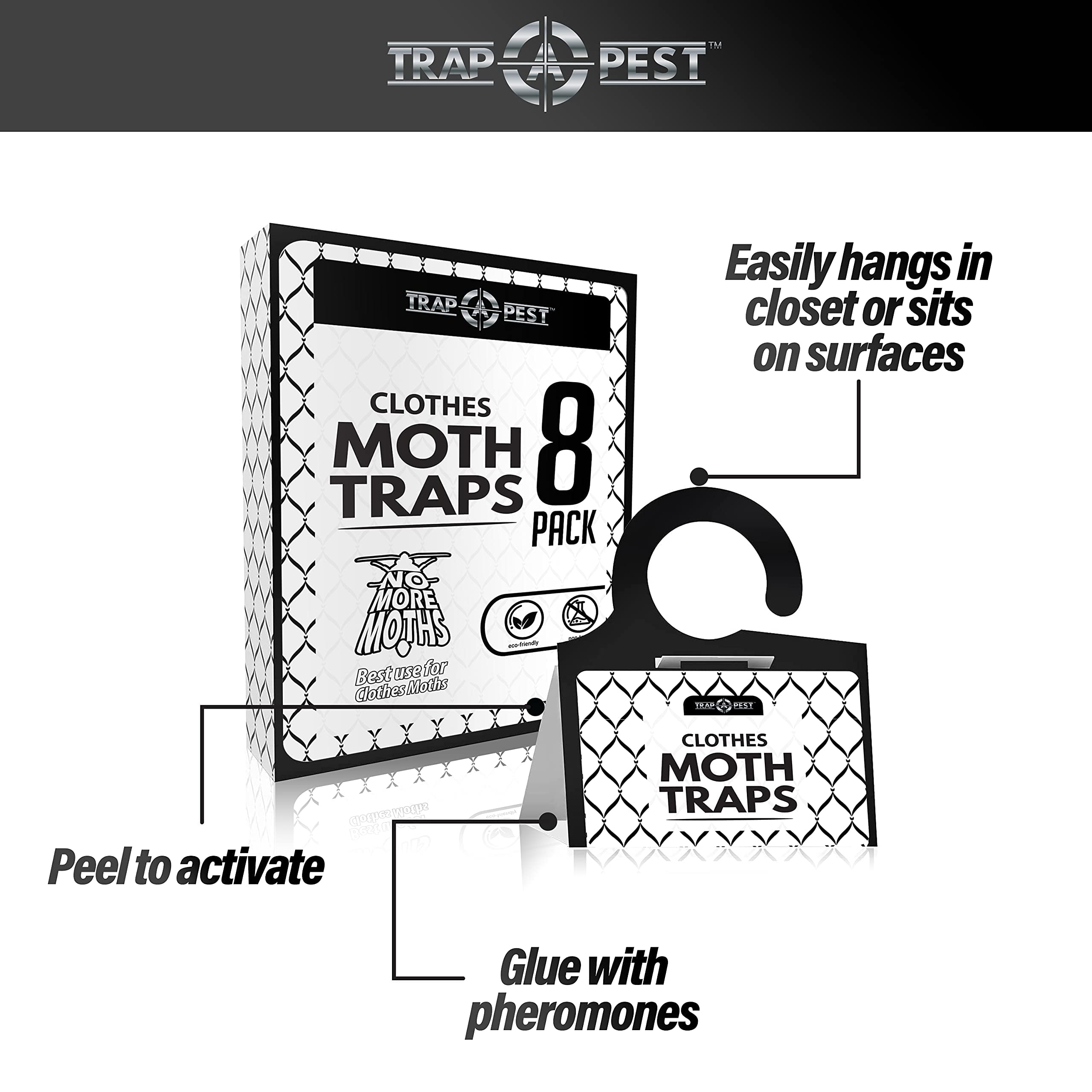 Trap A Pest Clothing Moth Traps - 8 Pack - Non Toxic Moth Traps For Clothes With Pheromone Attractant - Odorless Sticky Traps Fo