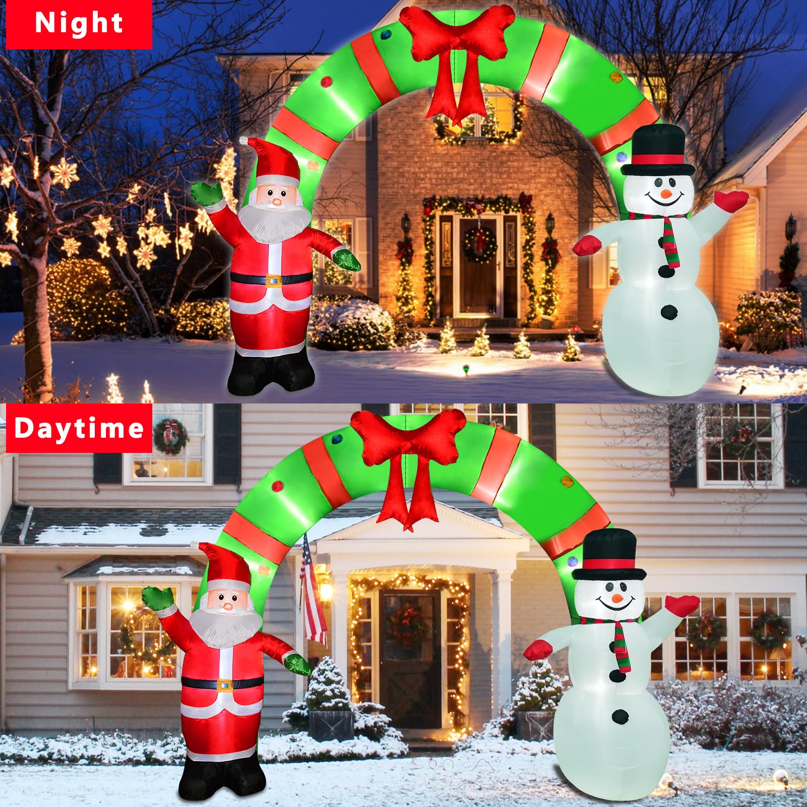 12 Ft Lighted Christmas Inflatable Archway, Inflatable Santa Claus and Snowman Arch Indoor and Outdoor Holiday Decorations, Buil