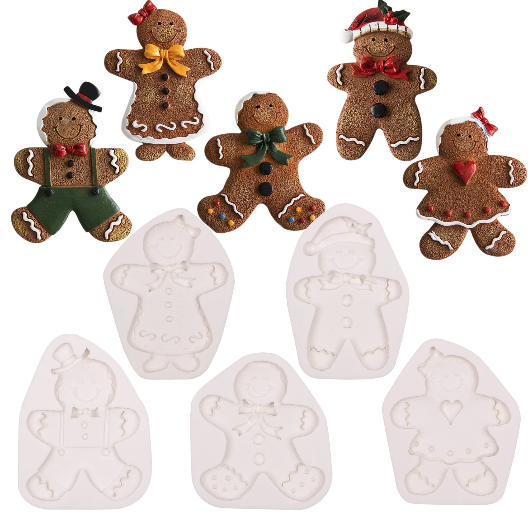 Muyulin Gingerbread Man Silicone Mold, 5 Packs Christmas Cake Decoration Chocolate Molds, For Holiday Candy, Cake Decorating, Cu