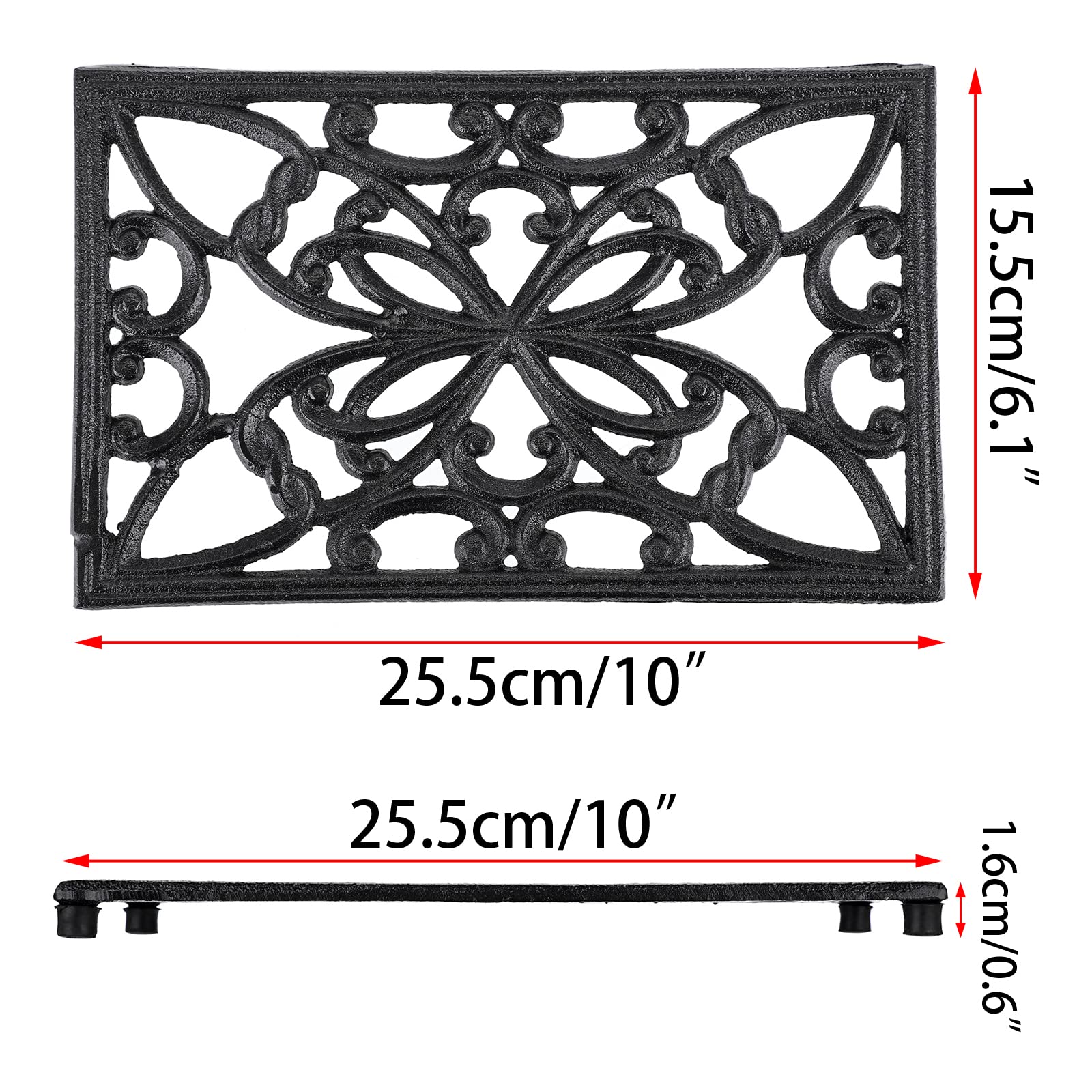 Sumnacon Rectangle 10 X 6.1 Inch Cast Iron Trivet - Rustic Heat Resistant Metal Trivet For Hot Dish Pot Pan Teapot, Vintage Stur