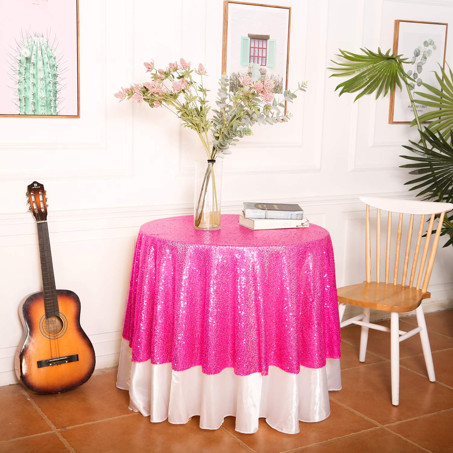 Jyflzq Fuchsia Sequin Tablecloth 70 Round Sparkly Drape Table Cloths Table Cover Overlay For Wedding Birthday Party Baby Bridal