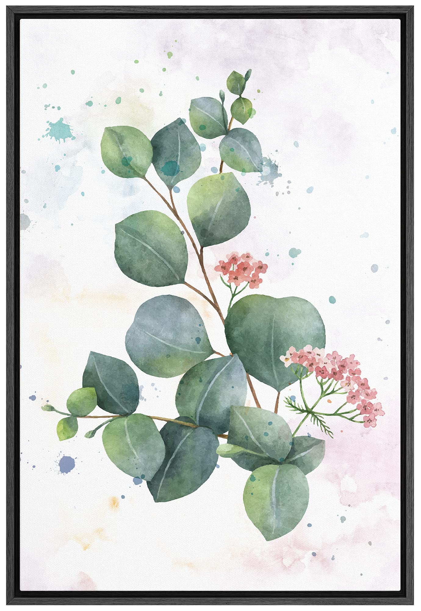 Signford Framed Canvas Print Wall Art Watercolor Green Leaves Nature Wilderness Illustrations Modern Art Contemporary Relax/Calm