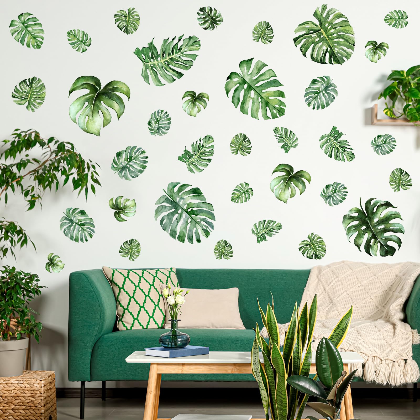 TaoBary 12 Sheet 34 Pcs Large Palm Leaves Wall Decals Tropical Leaves Wall Stickers Palm Leaves Wall Stickers Decals Peel and St
