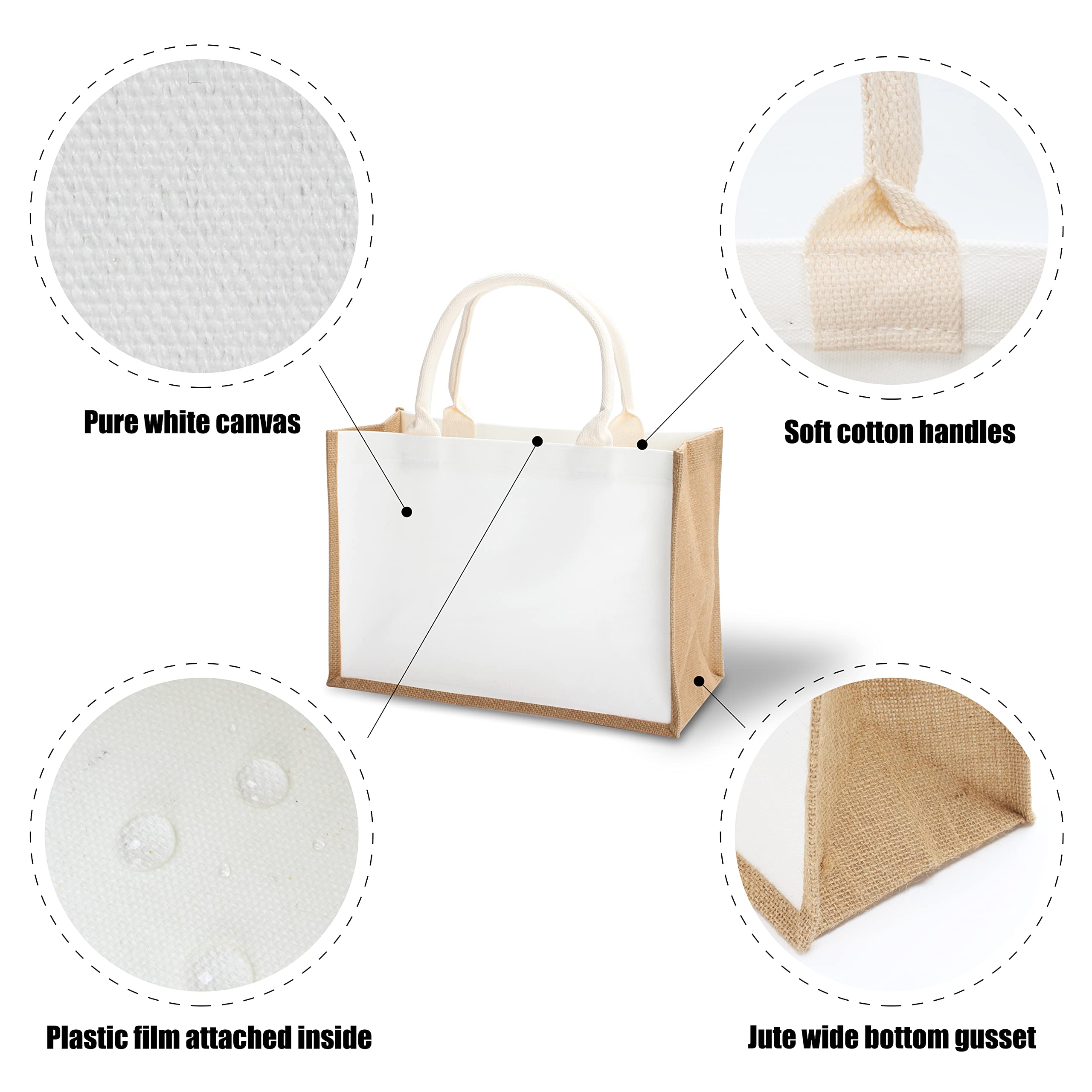 Yaceyace Jute Tote Bag, 14.5'' X 6.7'' X 10.2'' 1Pcs Burlap Tote Bag Jute Travel Bags With Handle Resuabale Grocery Bag Bridesma