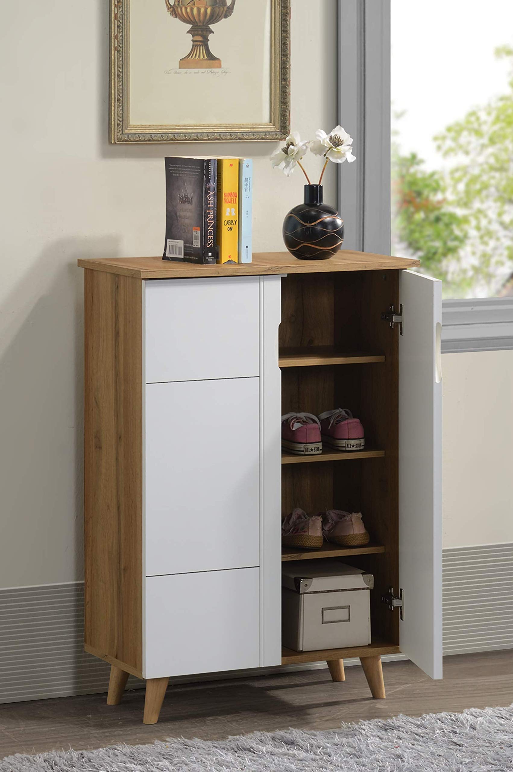 Deckup Plank Alvo 2Door Engineered Wood Shoe Rack (Wotan Oak And White. Matte Finish)
