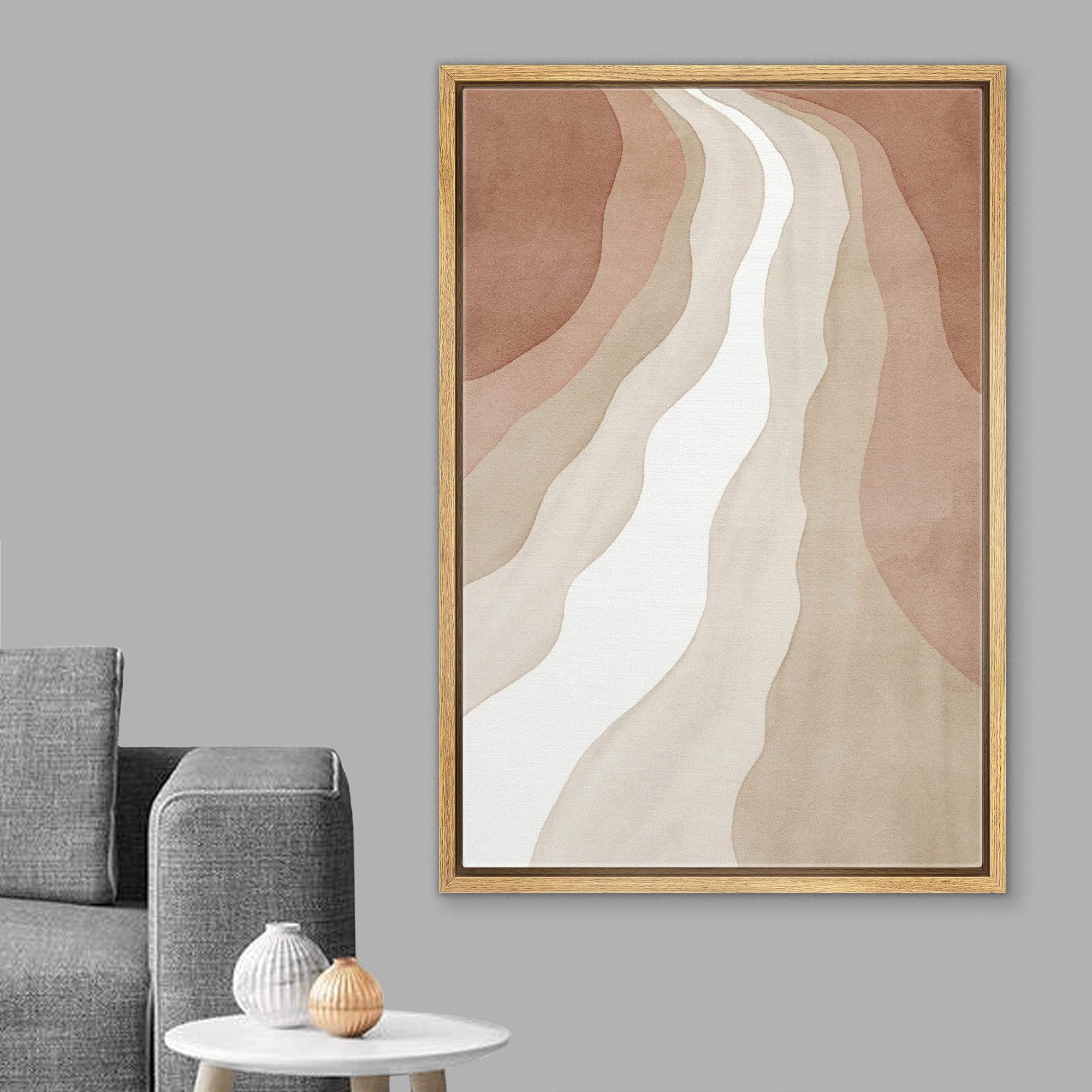 Mudecor Framed Canvas Print Wall Art Brown Abstract River Landscape Geometric Shapes Watercolor Modern Art Chic Rustic Relax/Cal