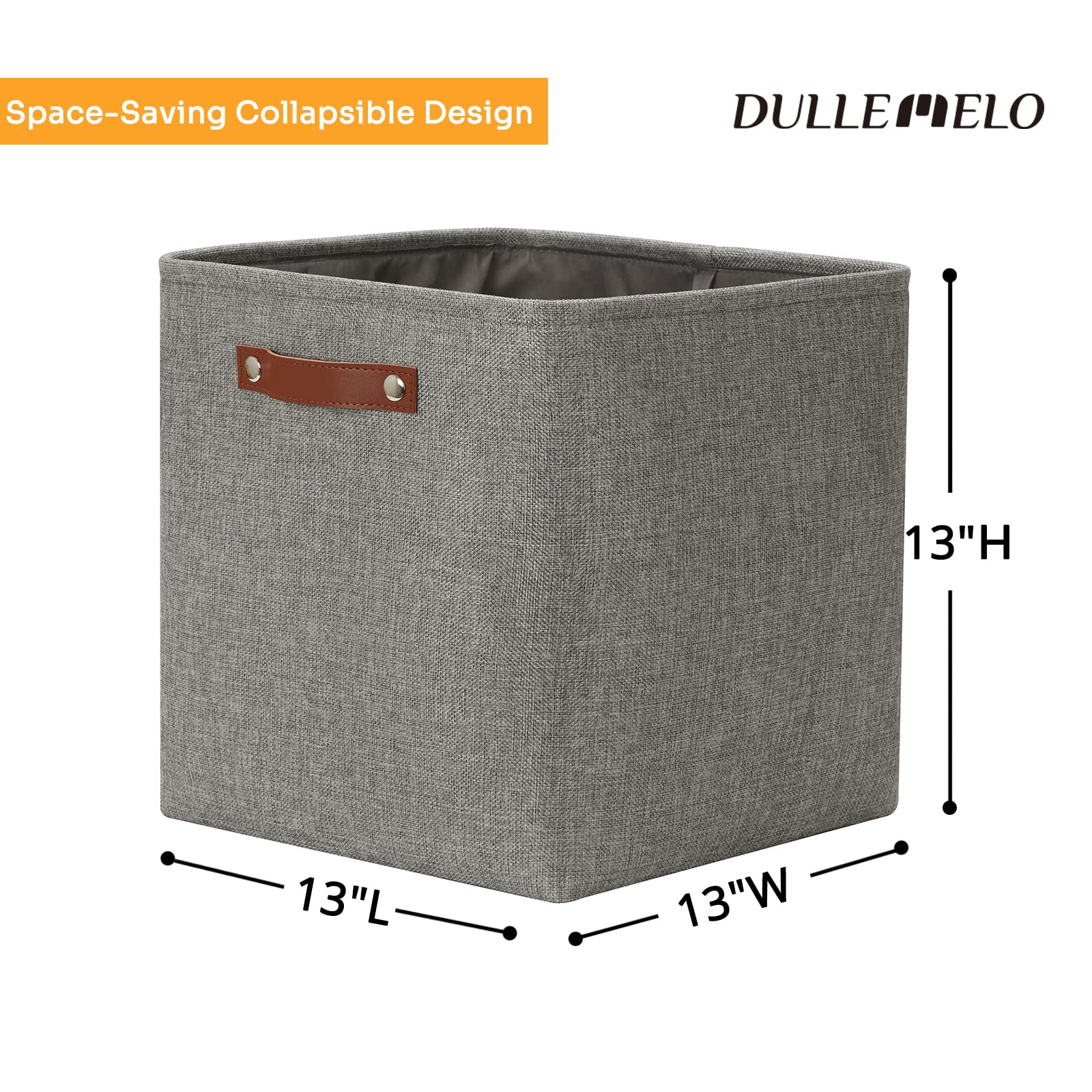 DULLEMELO Cube Storage Boxes 13 inch Fabric Baskets Closet Storage Bins for Home Organization and Storage Stackale Gift Baskets Empty for Nursery Clothes Toys Kids Storage(Grey)