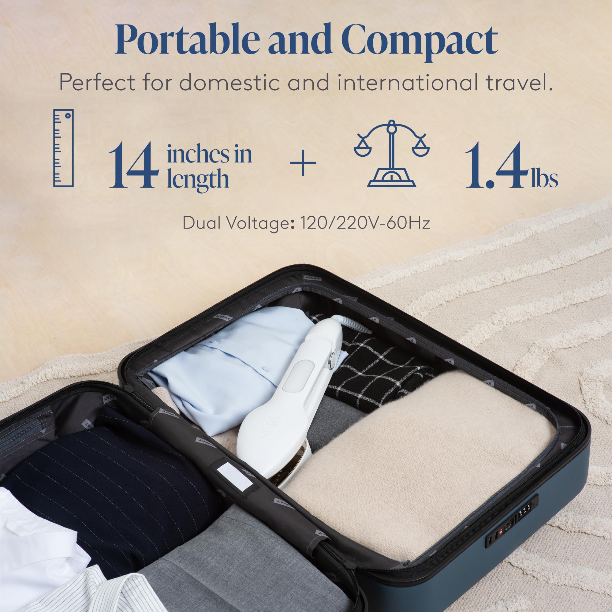 NORI Nori Press Travel Steam Iron - Handheld, 6 Fabric Settings, White, 17.5"x5.65"x3.15", Model NPG2, No Ironing Board