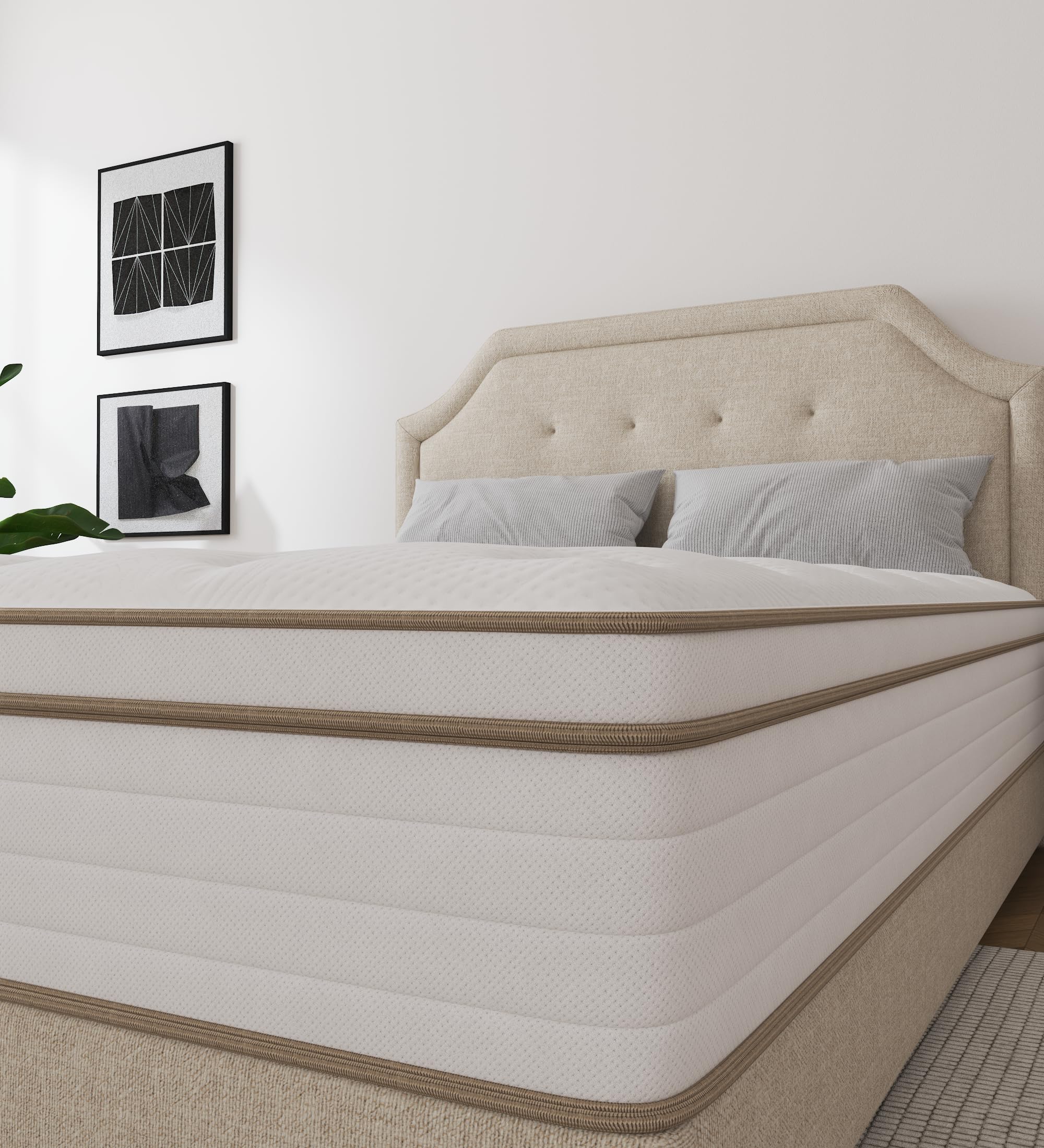 Koantti Queen Size Mattress,10 Inch Grey Memory Foam Hybrid Queen Mattresses In A Box,Individual Pocket Spring Breathable Comfor
