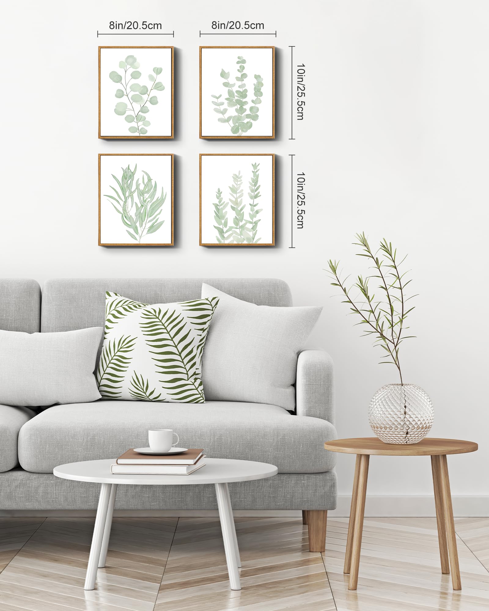 Drsoum Framed Botanical Plant Canvas Wood Wall Art Light Green Sage Wall Decor Eucalyptus Leaf Picture For Bedroom Living Room B